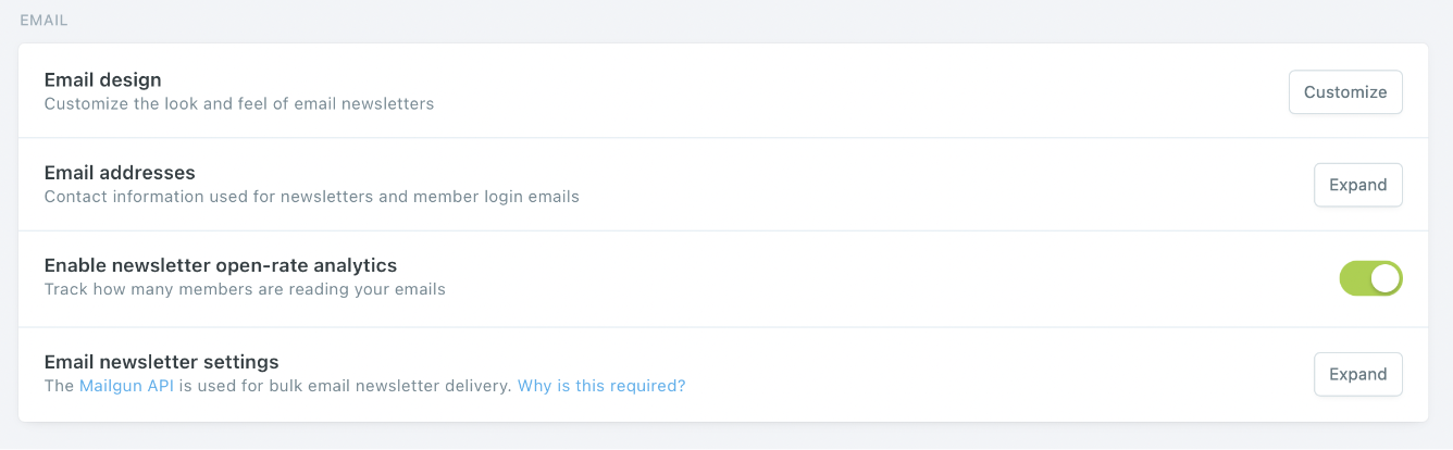 Ghost CMS Disable Email and Members Analytics