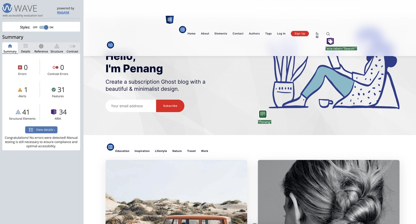 Penang Ghost CMS Theme Accessibility