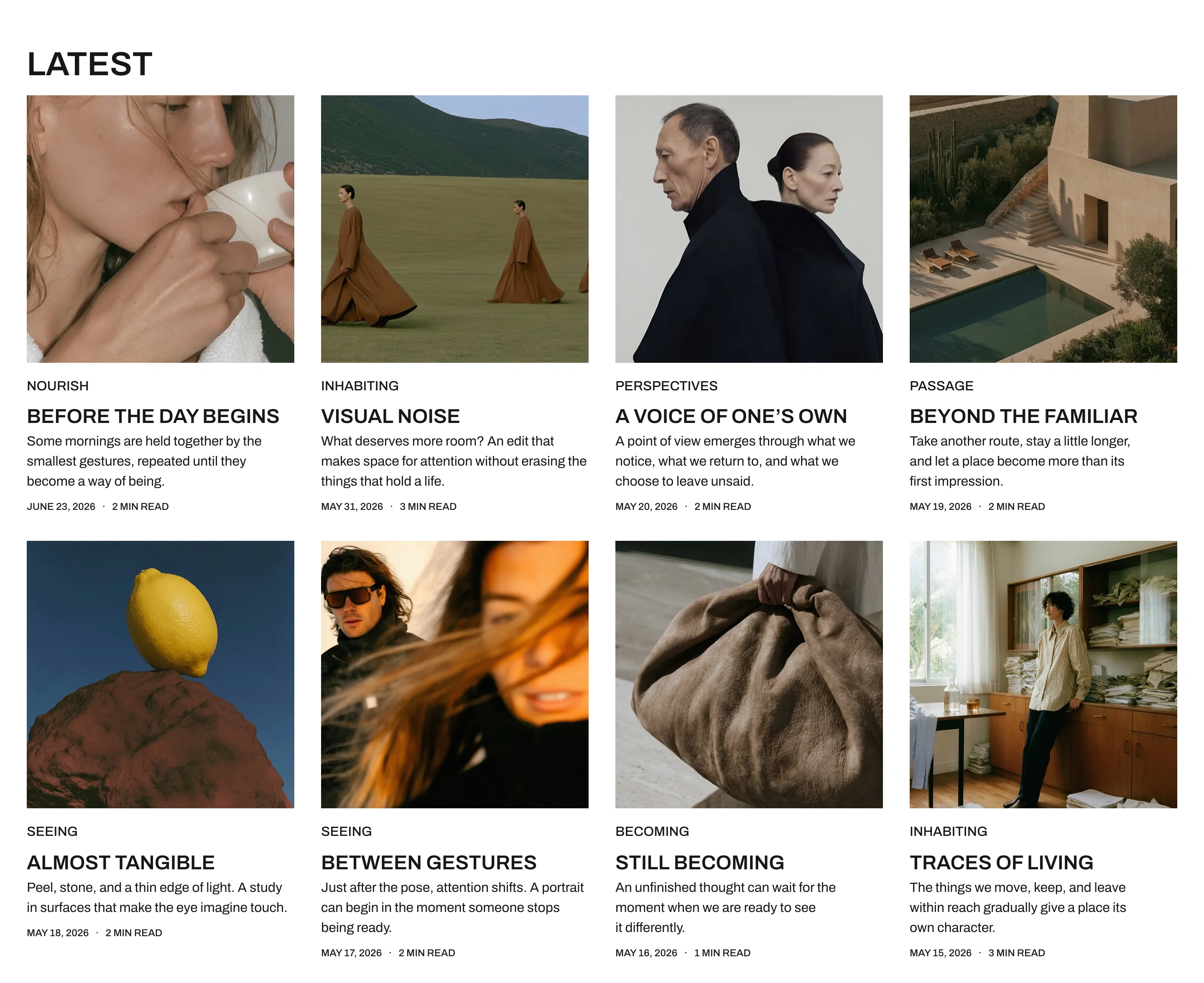 Latest section showing eight recent posts in two rows
