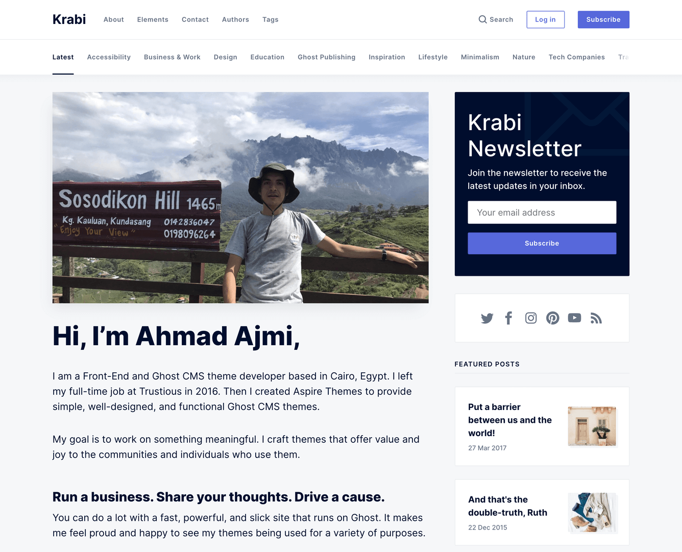 Krabi Ghost Theme Custom Homepage