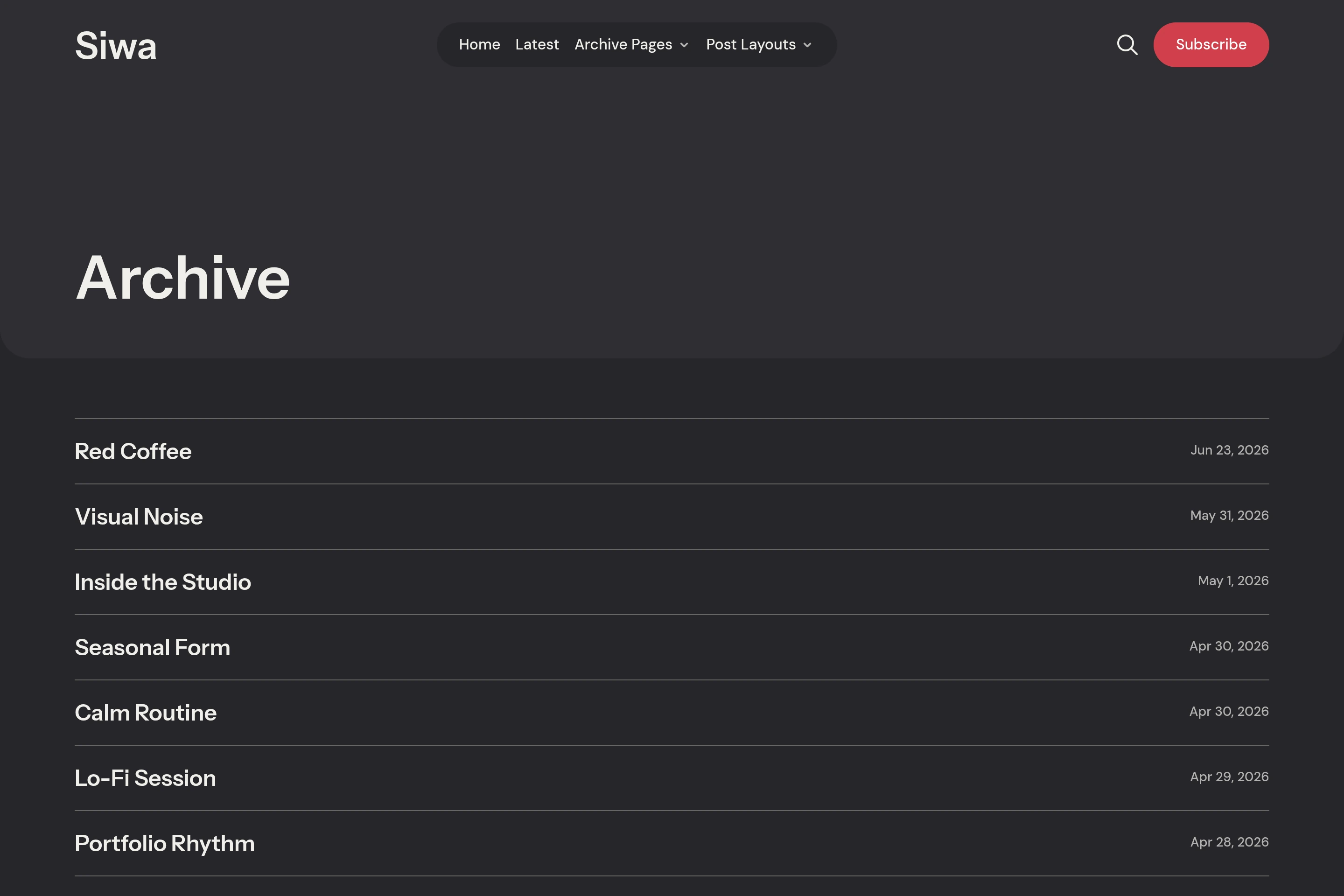 Siwa Archive page