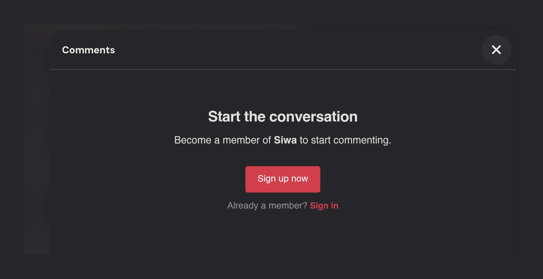 Siwa comments drawer for a signed-out reader