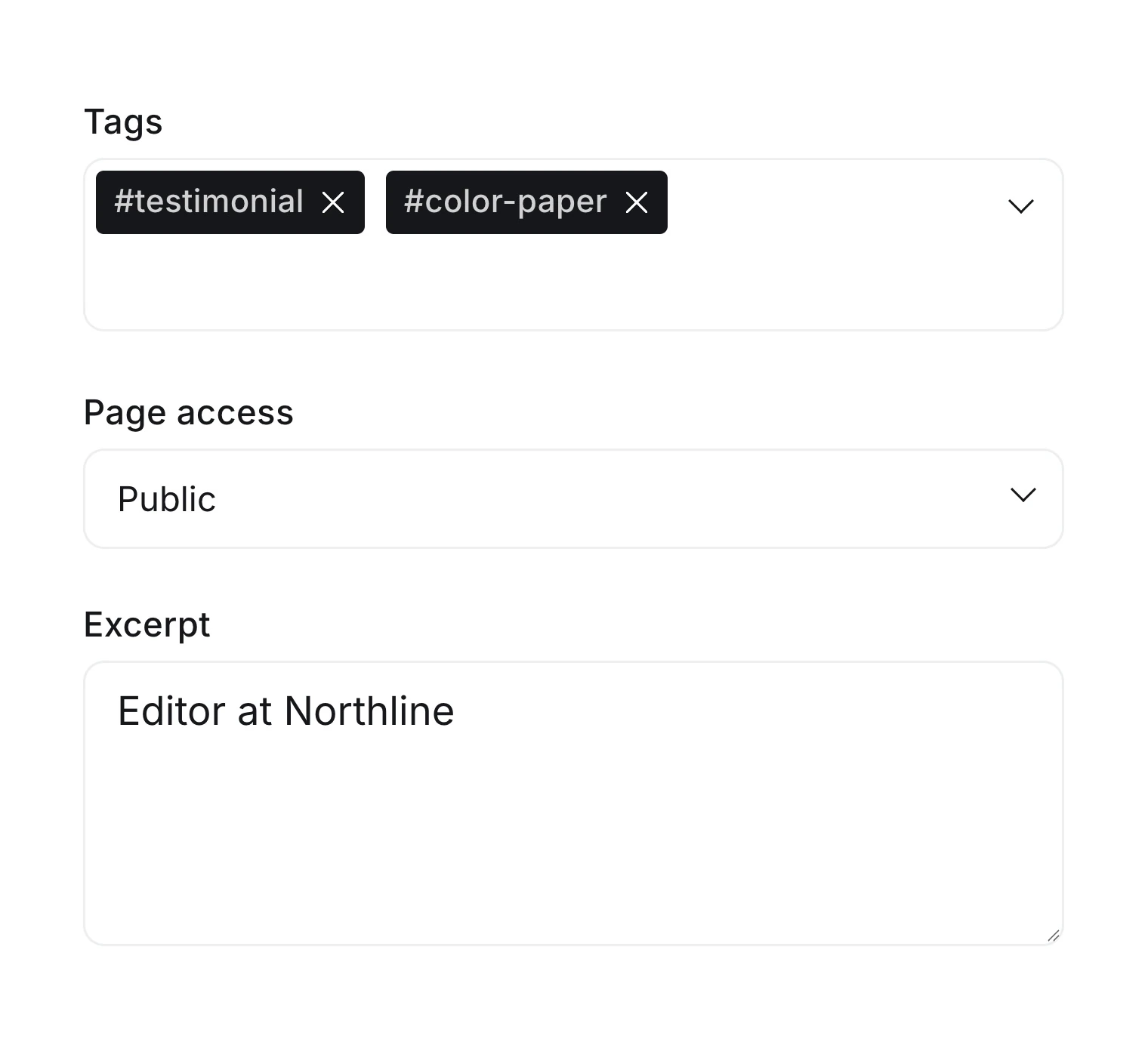 Testimonial page with the internal tag and author role