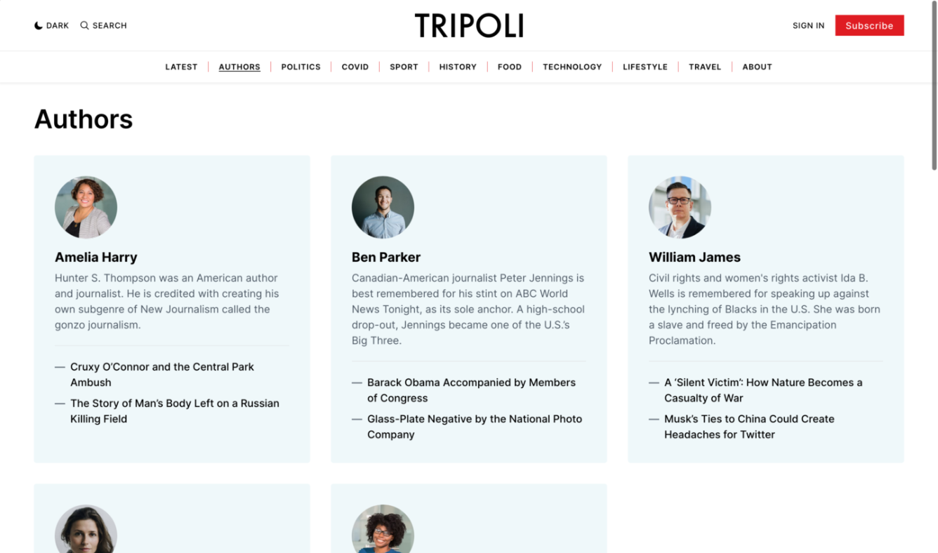 Tripoli Ghost Theme Authors Page