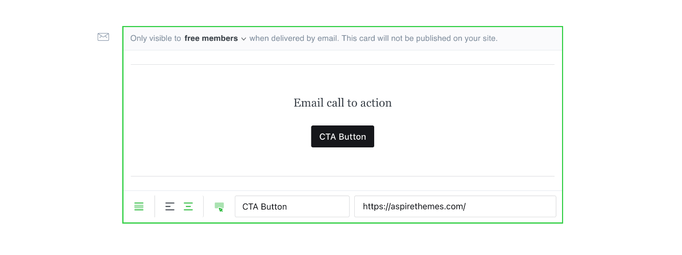 Ghost Email call to action card editor