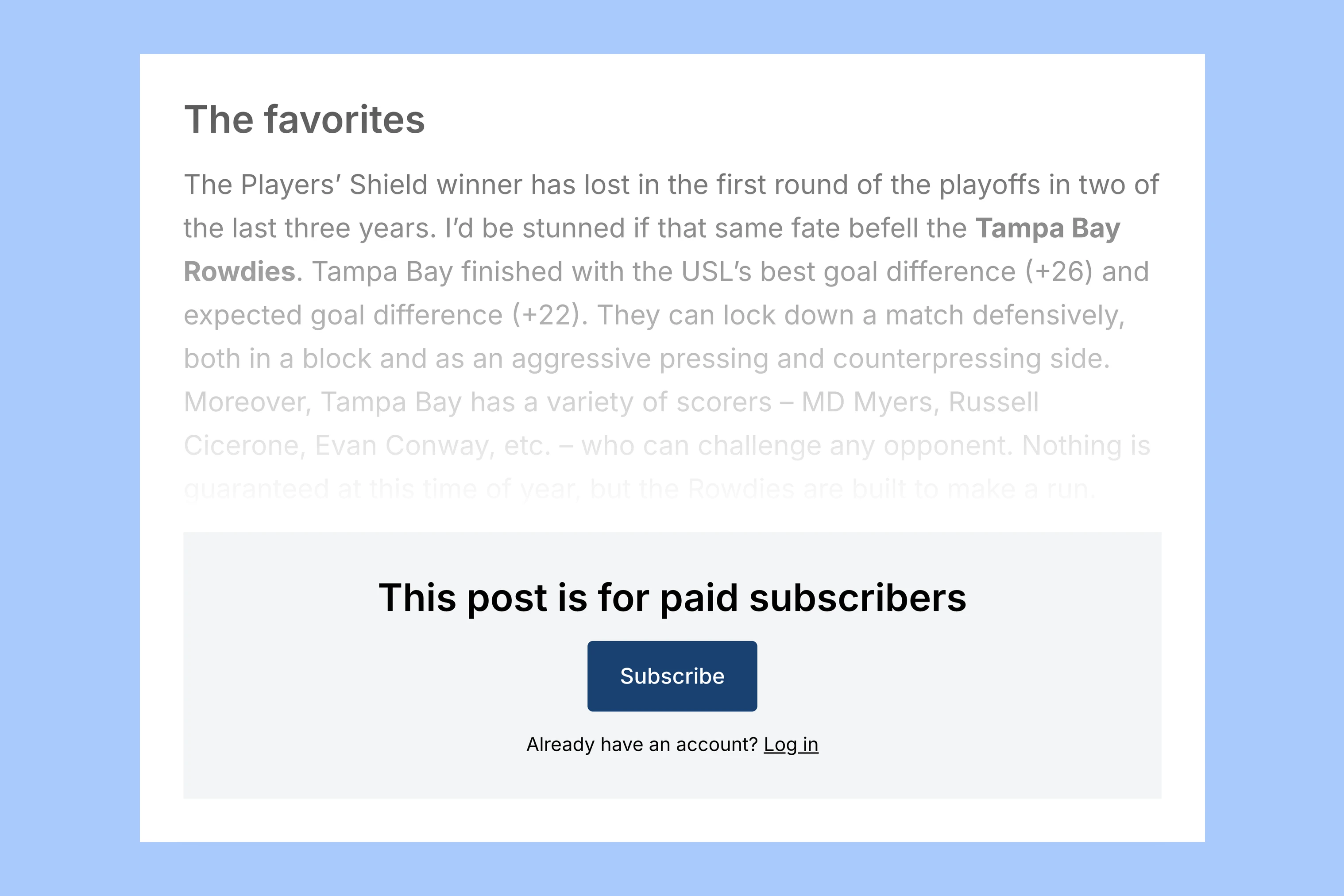 Backheeled paid article preview ending with a subscriber message and Subscribe and Log in links