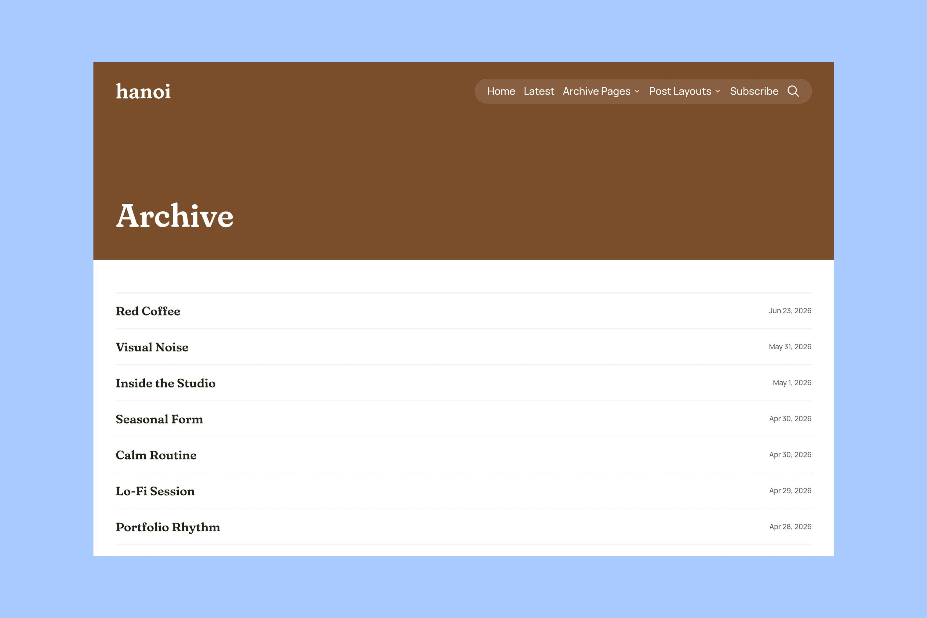 Hanoi Archive page showing dated story titles