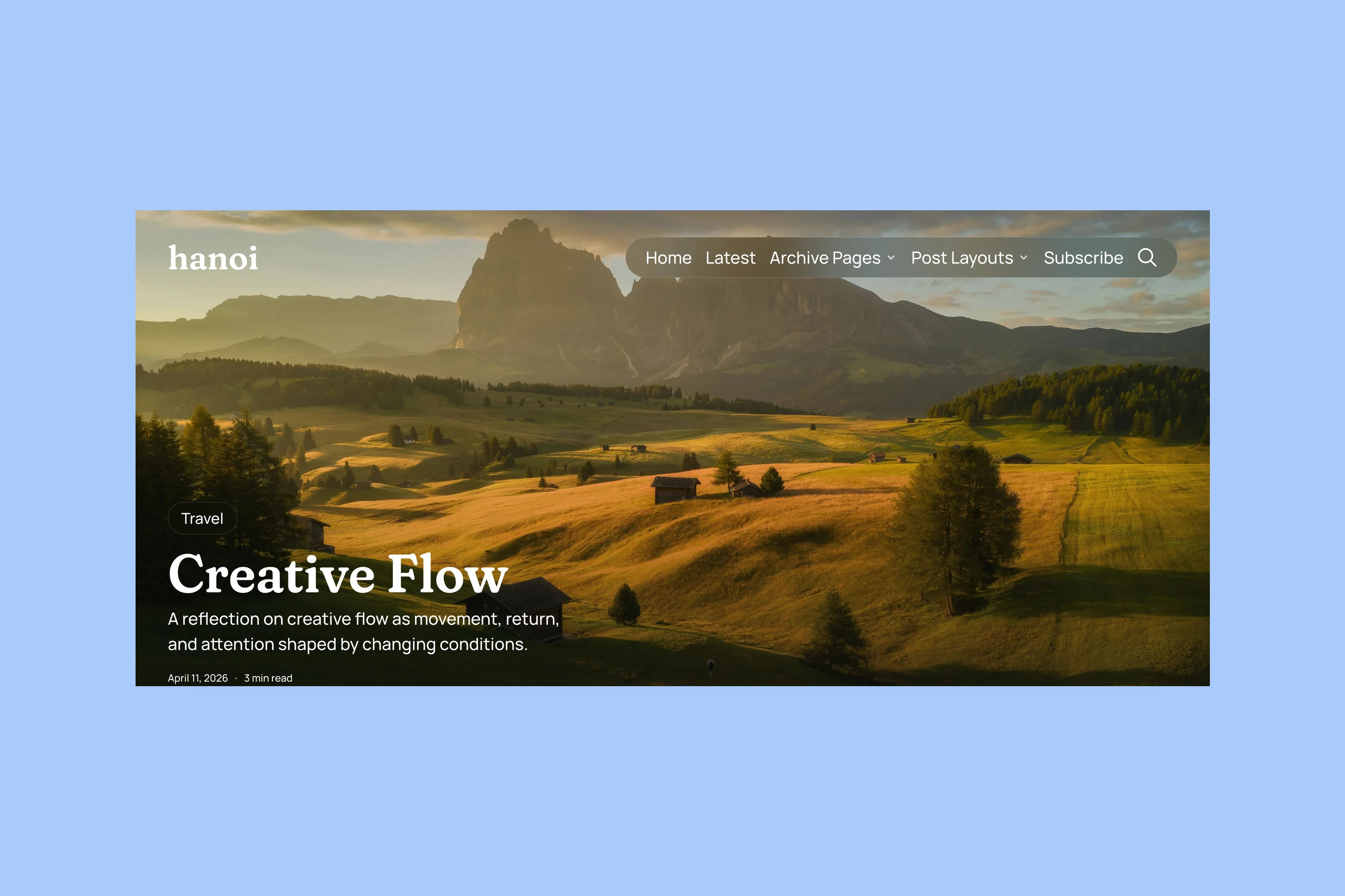 Hanoi Fullscreen article opening with Creative Flow’s title over a landscape