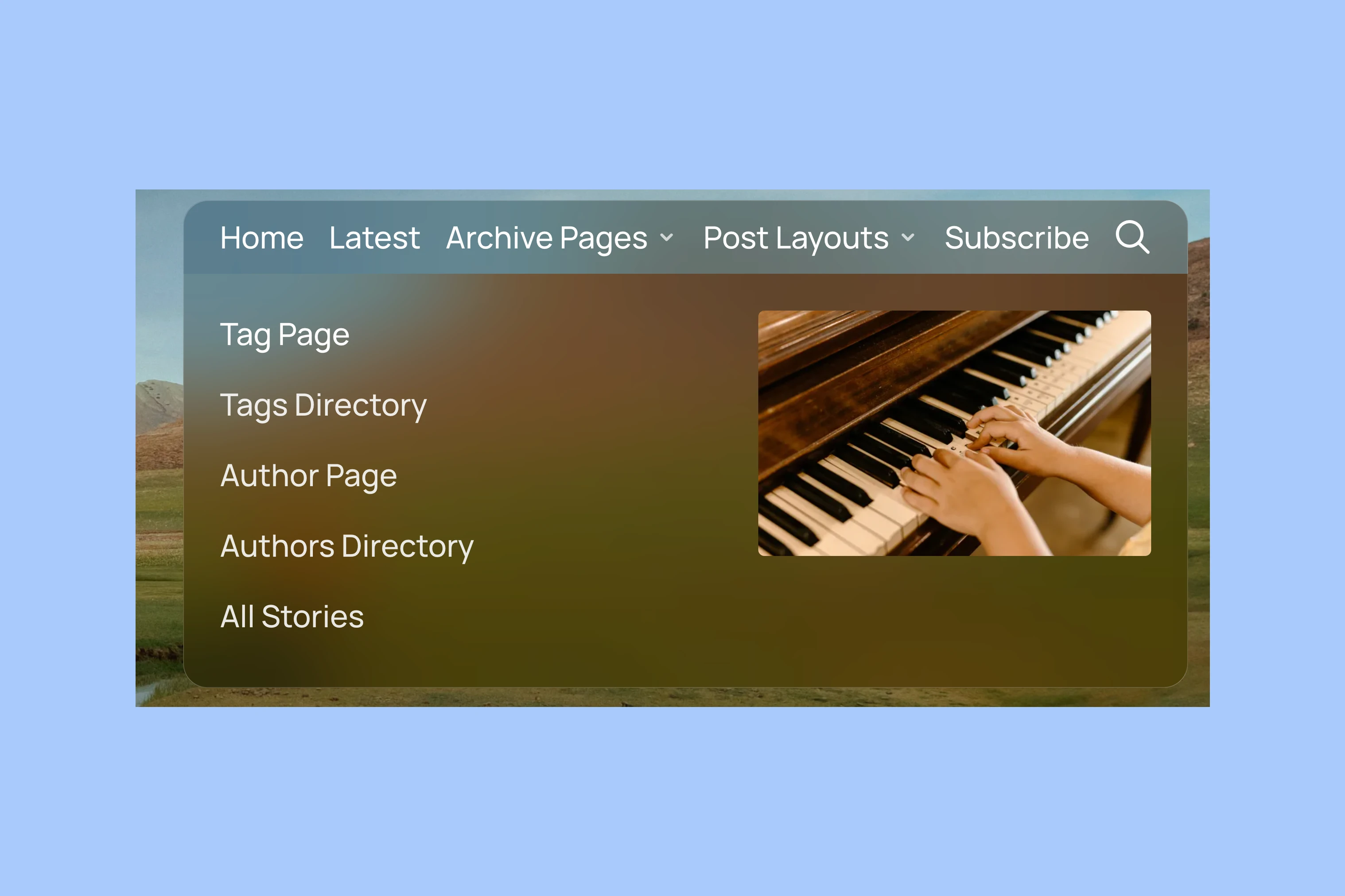 Hanoi dropdown navigation with links beside an image preview