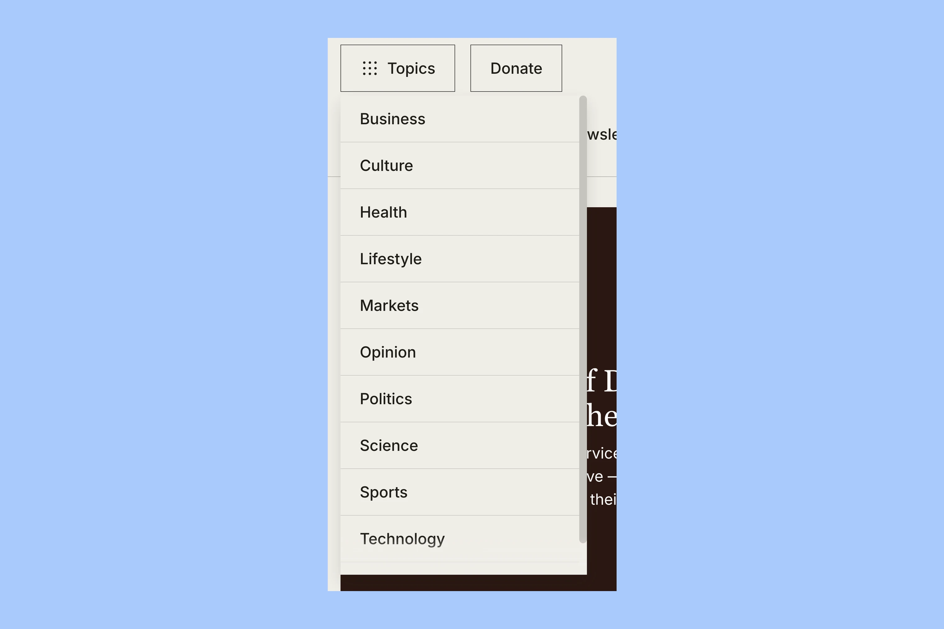 Taba topic navigation and discovery interface