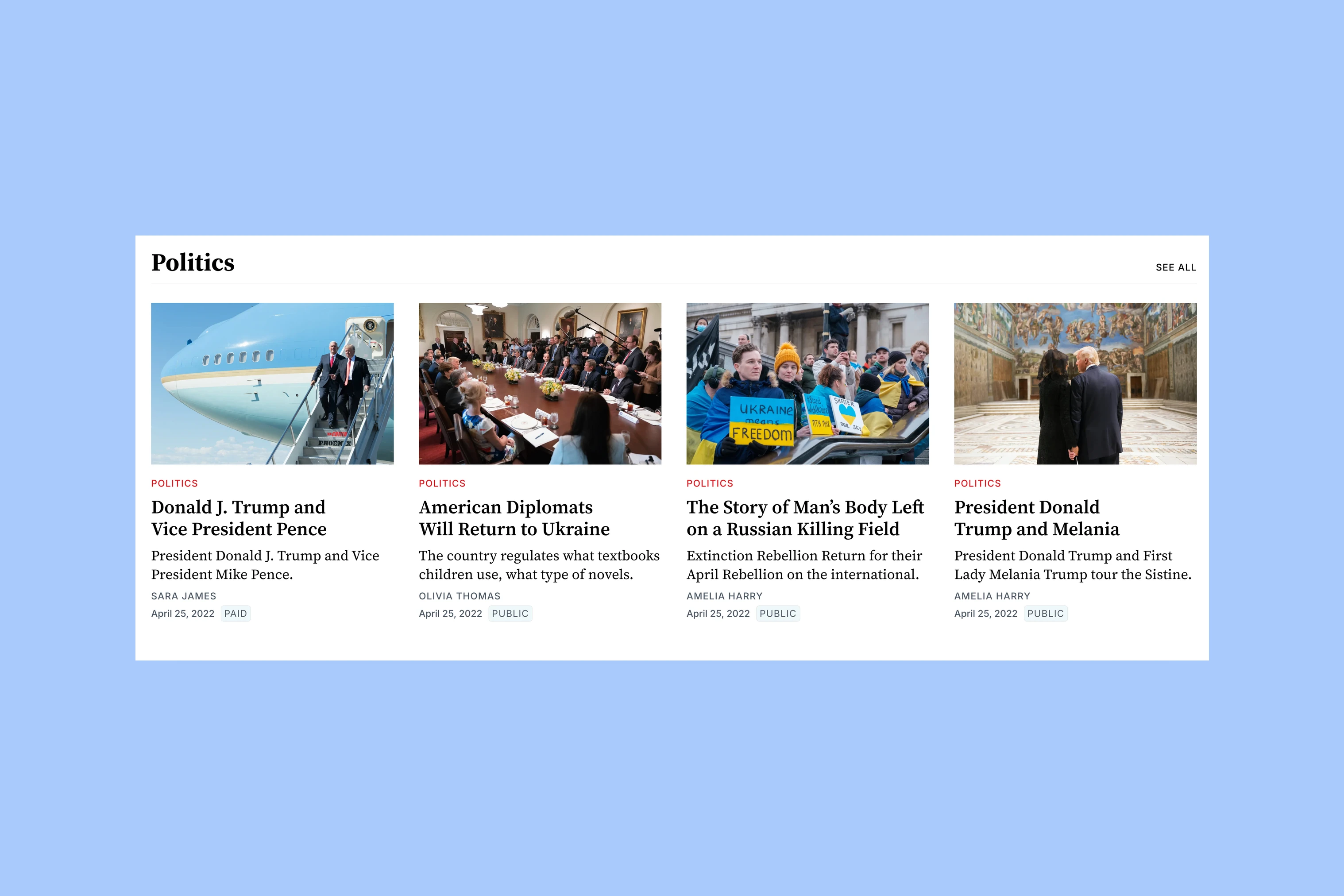 Tripoli homepage topic sections with story cards
