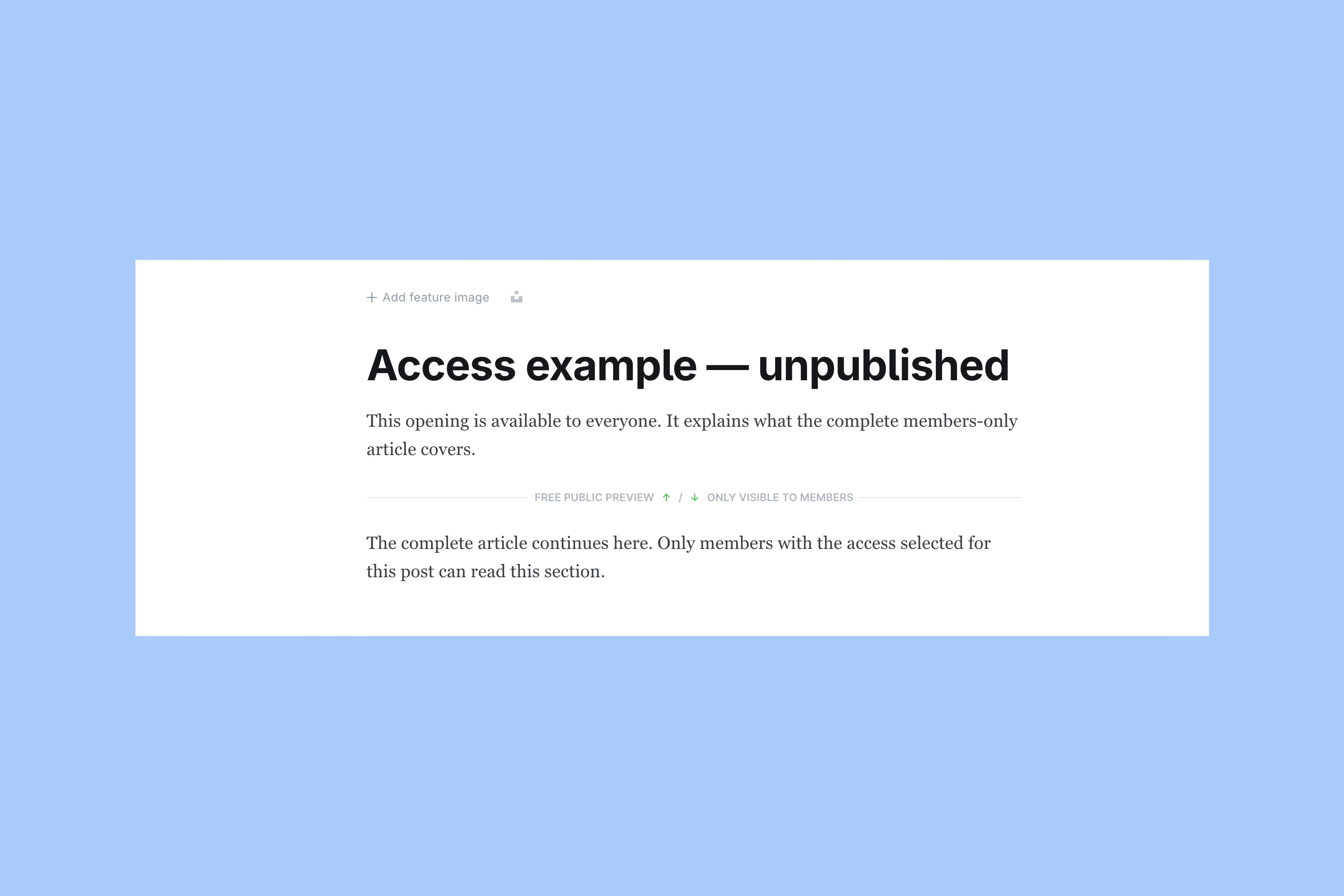 Ghost editor with opening text, the Free public preview divider, and restricted text below it