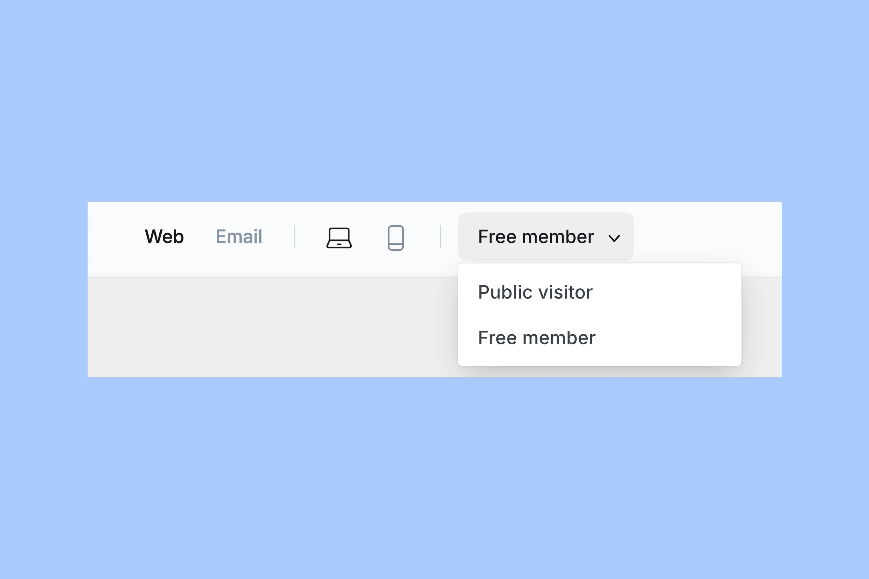 Ghost Web preview with the Public visitor and Free member choices