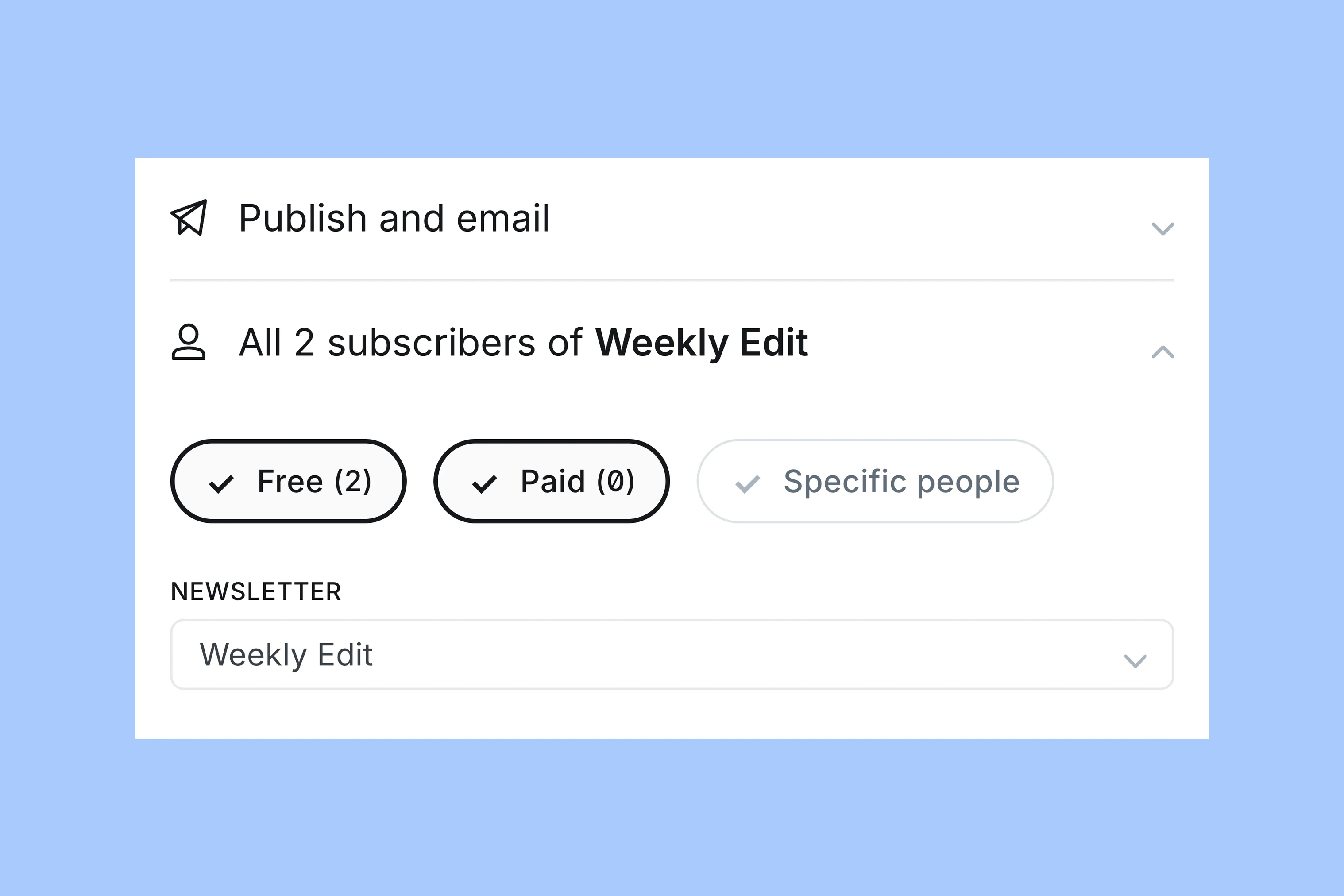Ghost expanded email audience controls with Free and Paid filters and the Newsletter dropdown