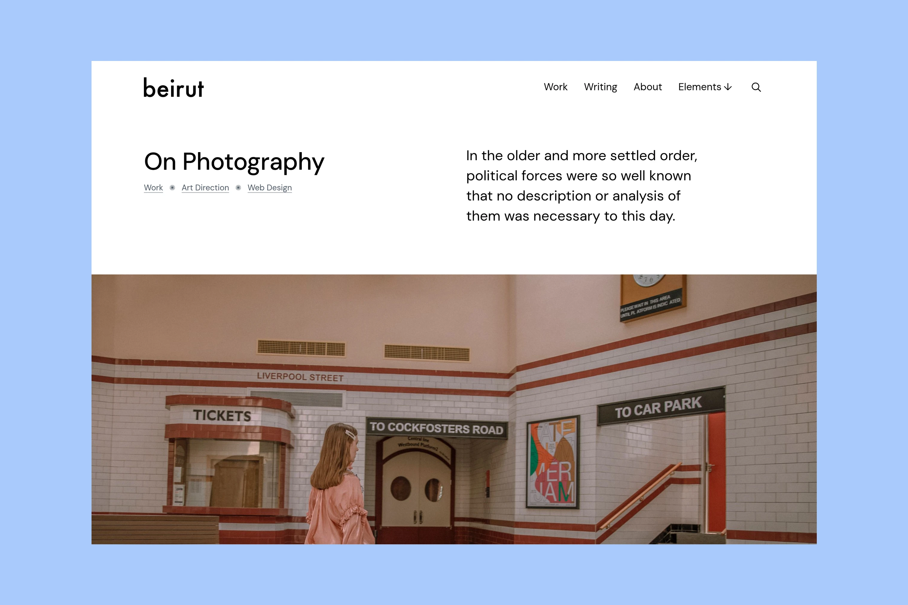 Beirut On Photography project with its title and description above a photograph