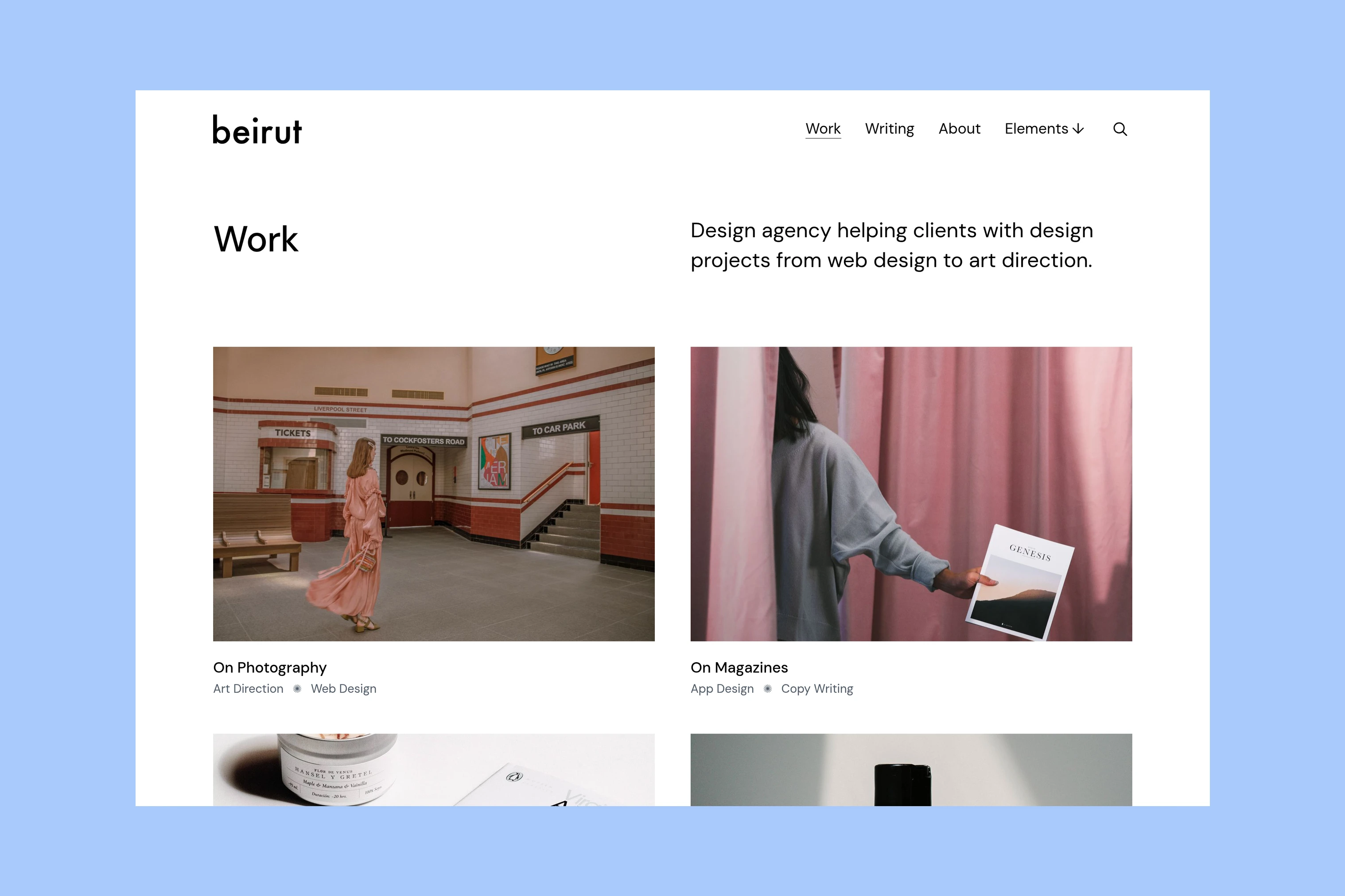 Beirut Work page displaying a grid of project photographs