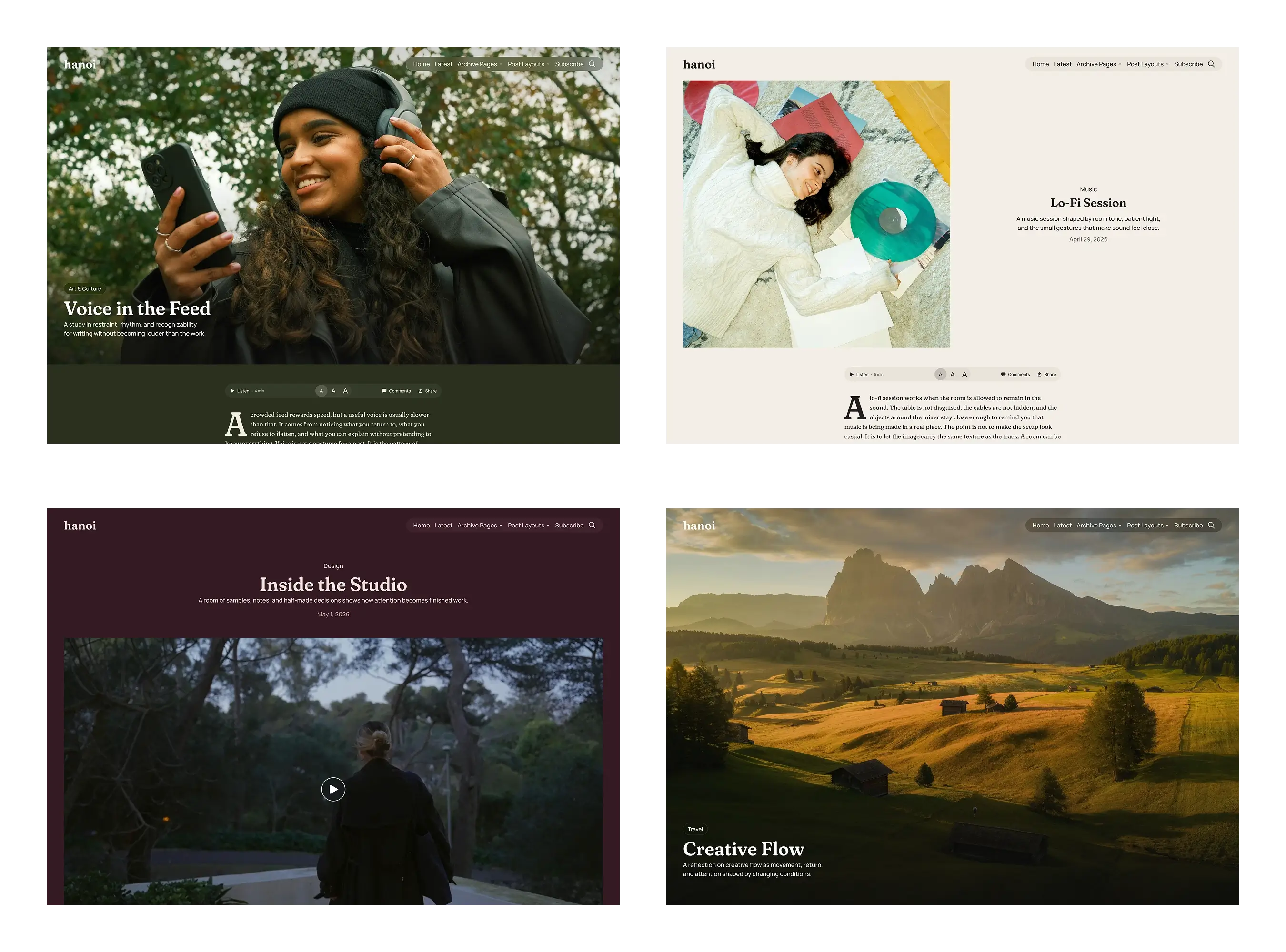 Hanoi story-layout examples with large images and different title positions