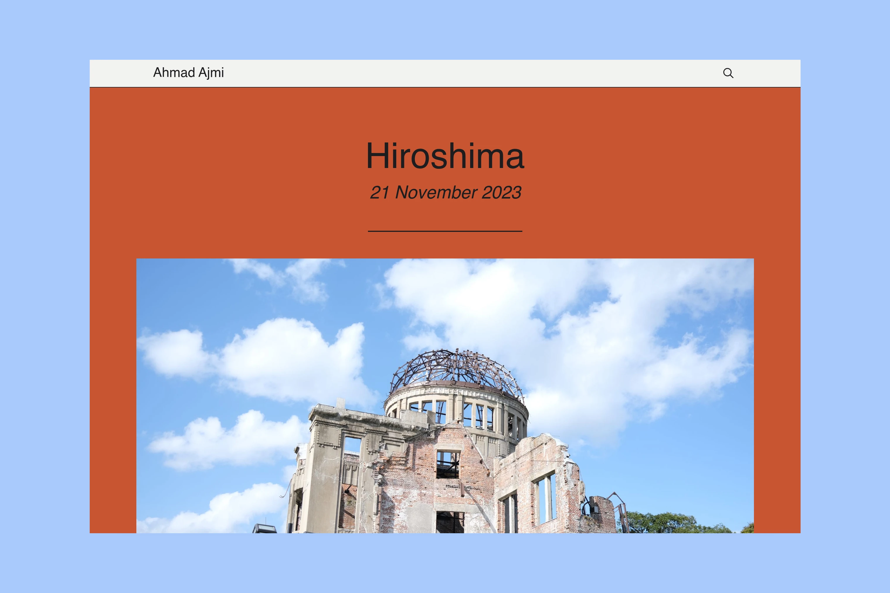 Ahmad Ajmi photography blog showing a travel post with photographs directly on the homepage