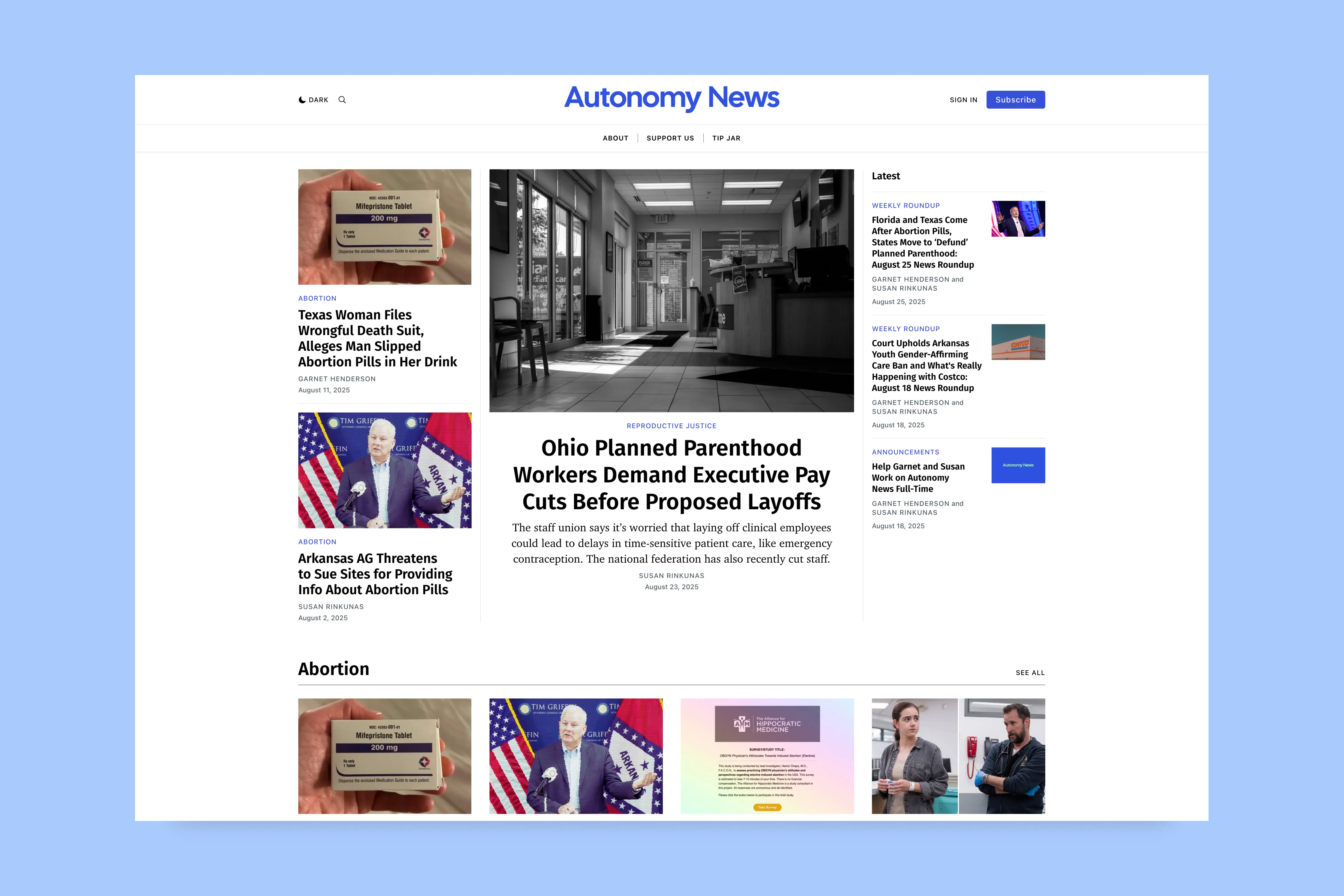 Screenshot of Autonomy News — built with Tripoli Ghost theme