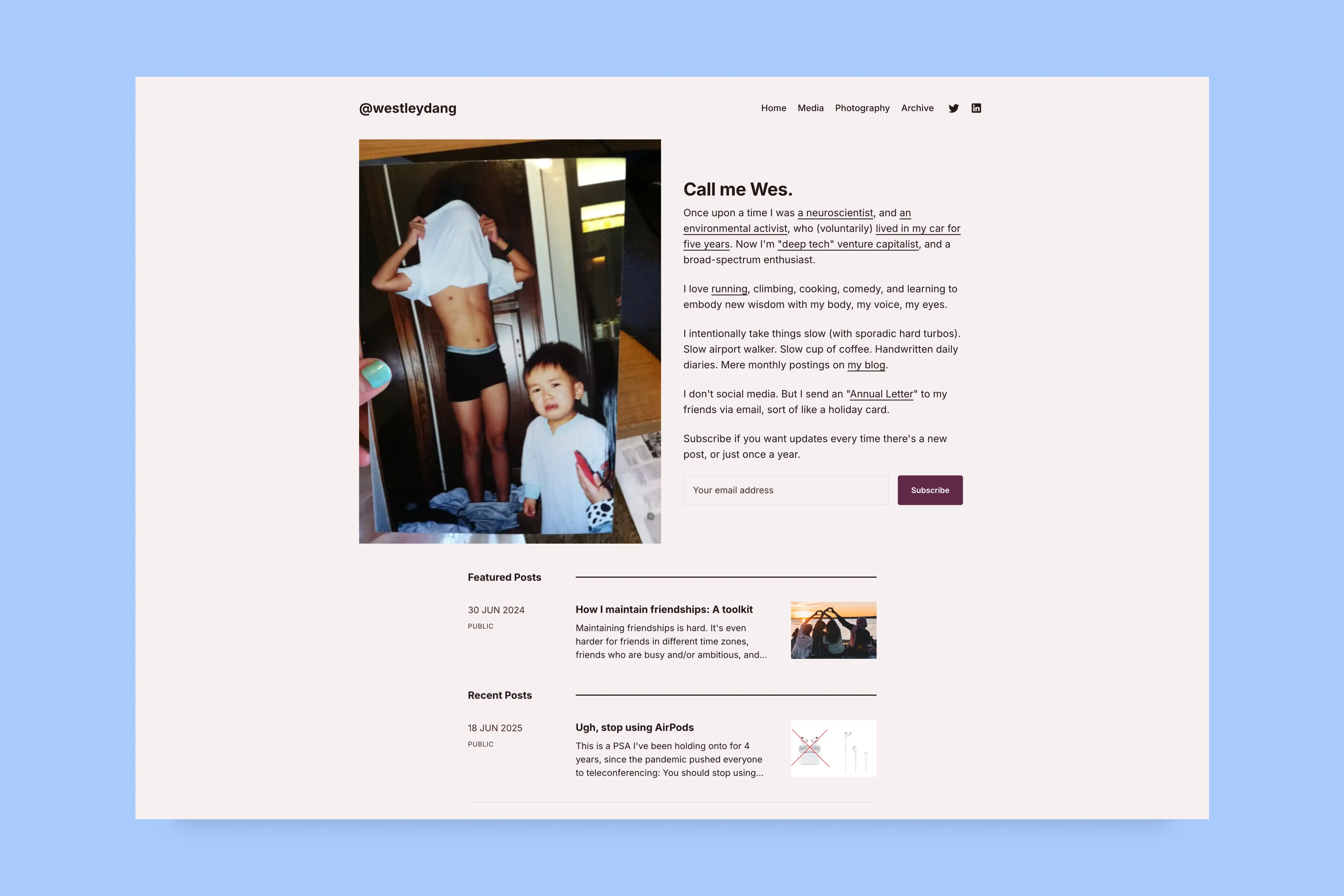 Screenshot of Westley Dang — built with Ubud Ghost theme