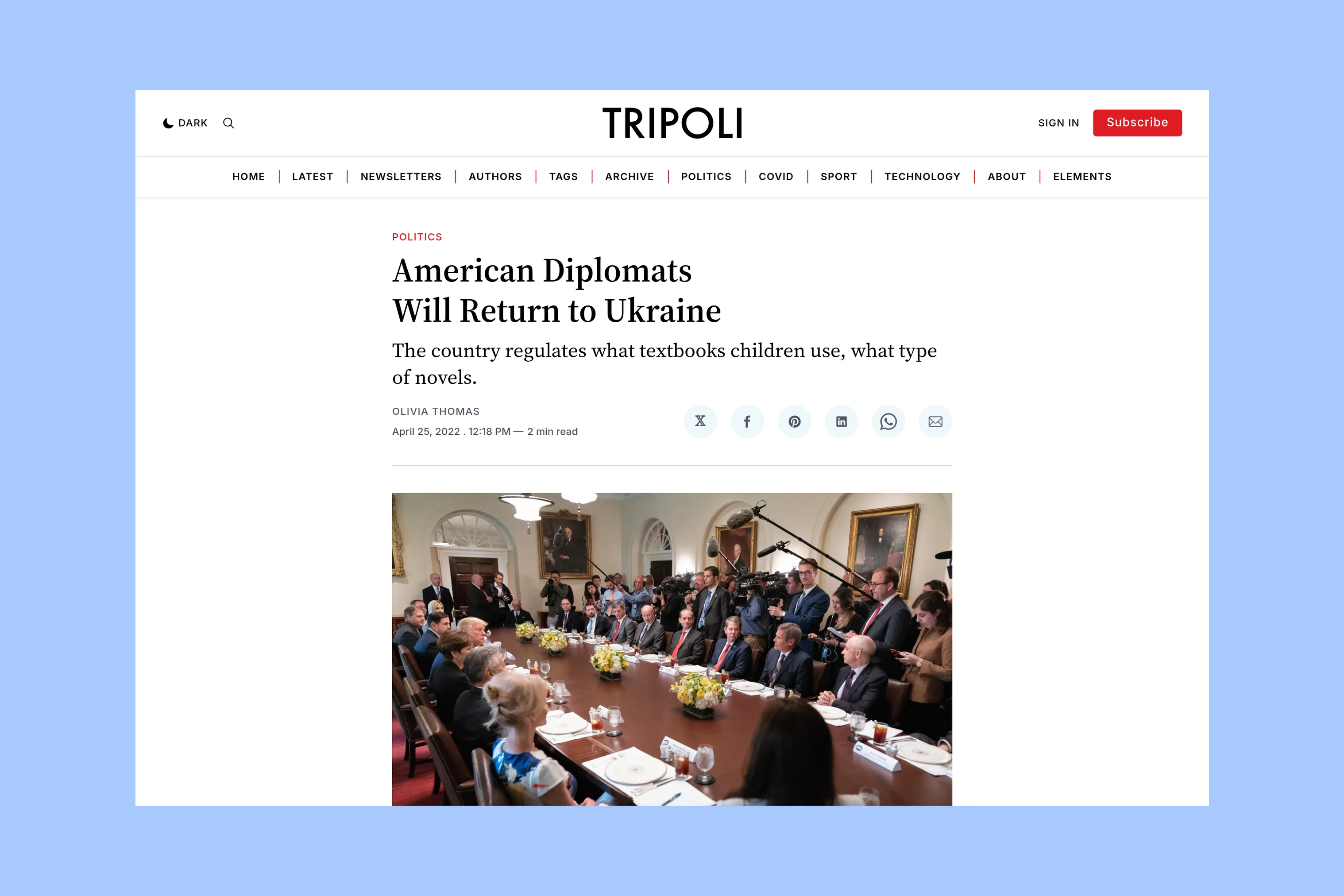 Tripoli article opening with headline, excerpt, byline, and feature image