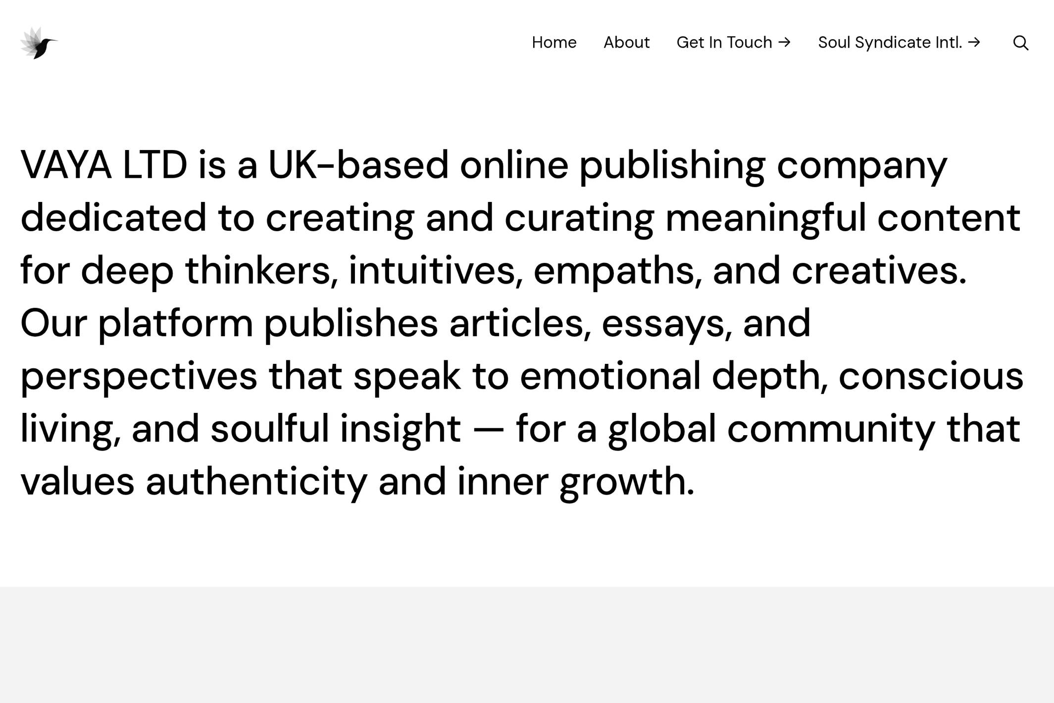Screenshot of VAYA Publishing — Ghost theme website