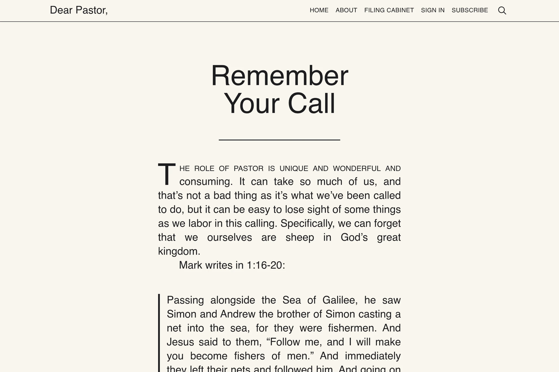 Screenshot of Dear Pastor — Ghost theme website