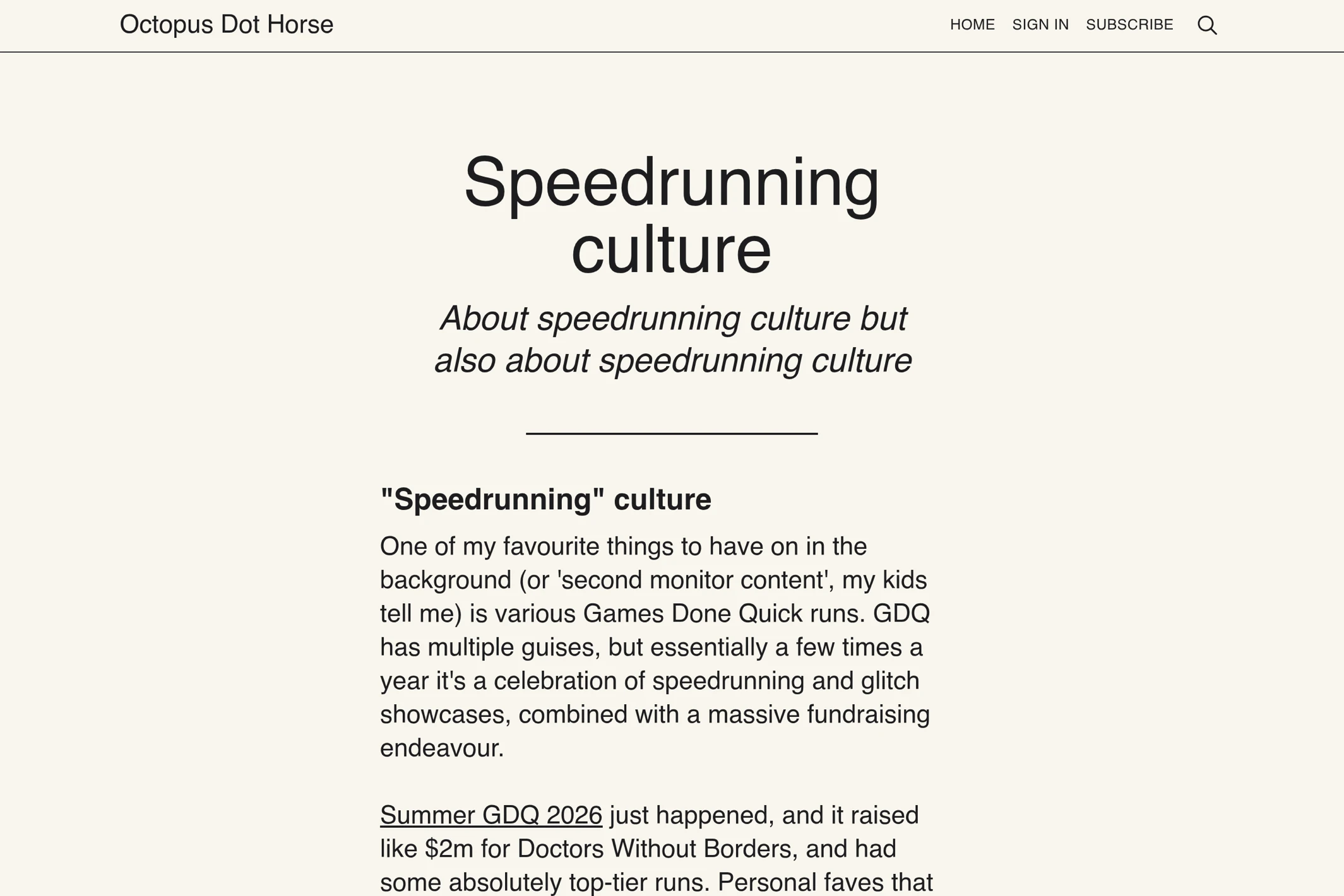 Screenshot of Octopus Dot Horse — Ghost theme website