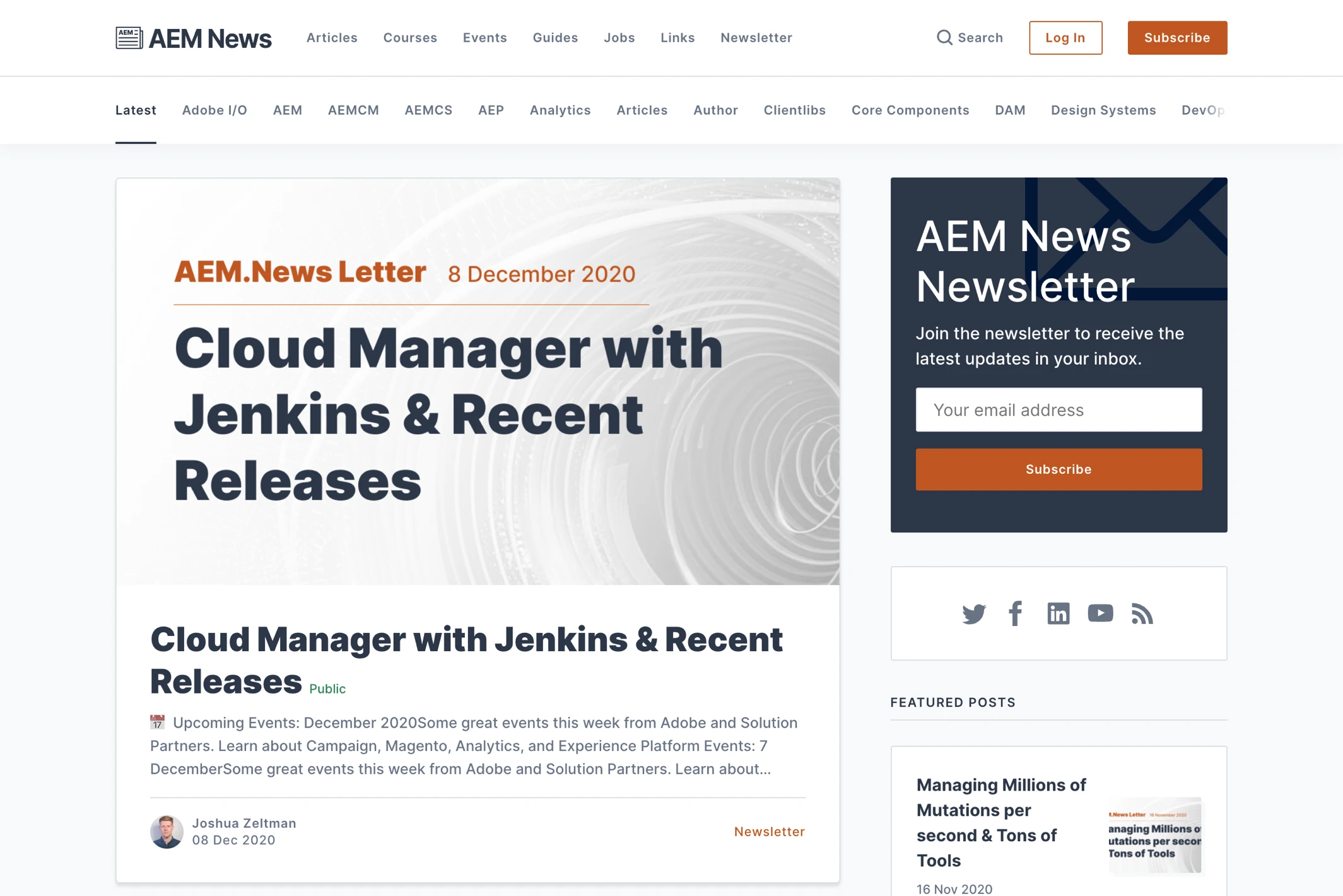 Screenshot of AEM News — Ghost theme website