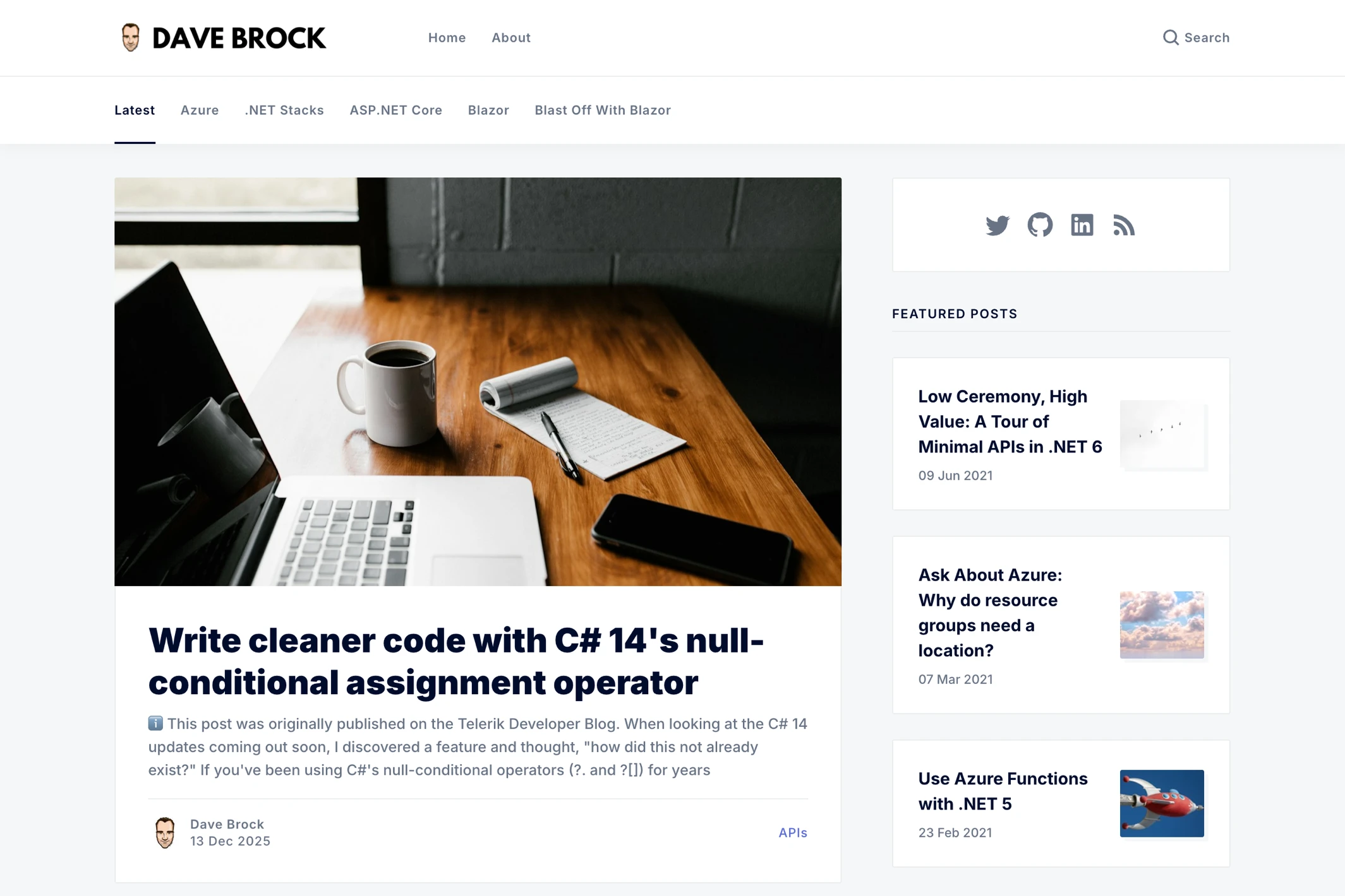 Screenshot of Dave Brock — Ghost theme website