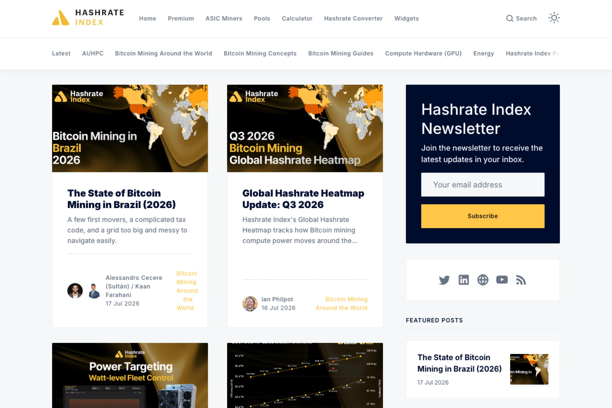 Screenshot of Hashrate Index — Ghost theme website