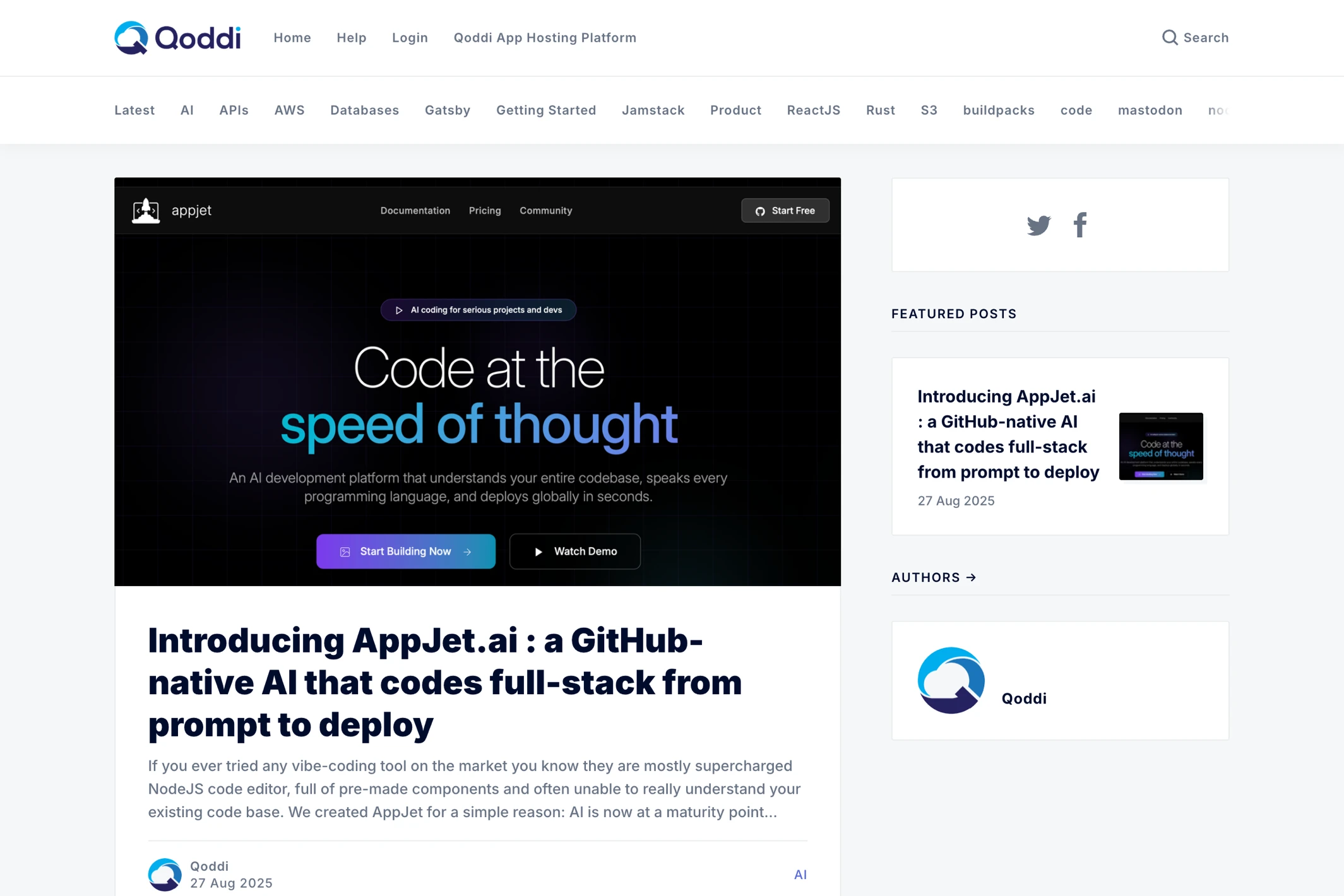 Screenshot of Qoddi Blog — Ghost theme website