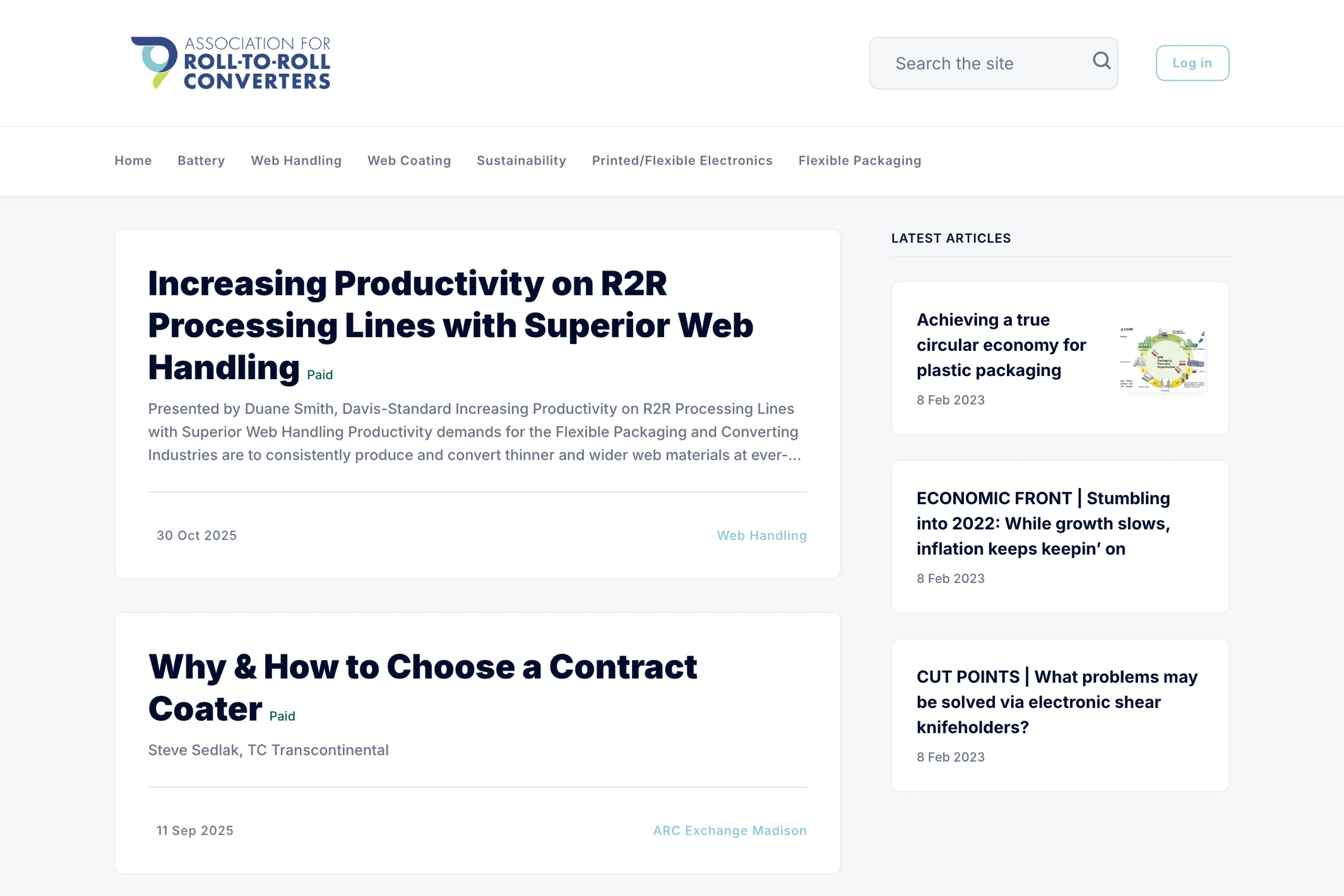 Screenshot of Association for Roll-to-Roll Converters — Ghost theme website