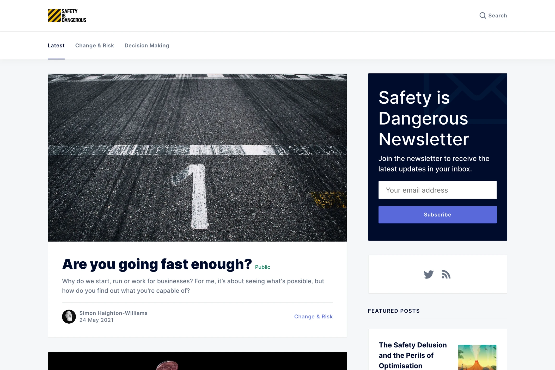 Screenshot of Safety is Dangerous — Ghost theme website