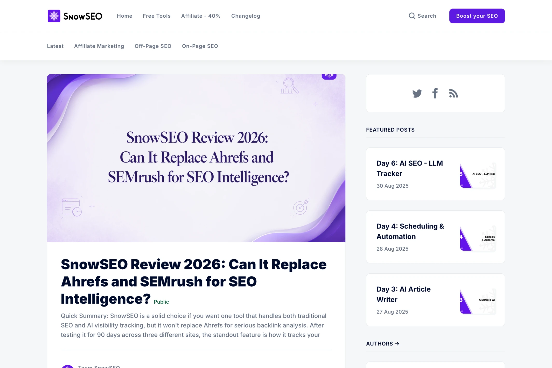 Screenshot of SnowSEO — Ghost theme website