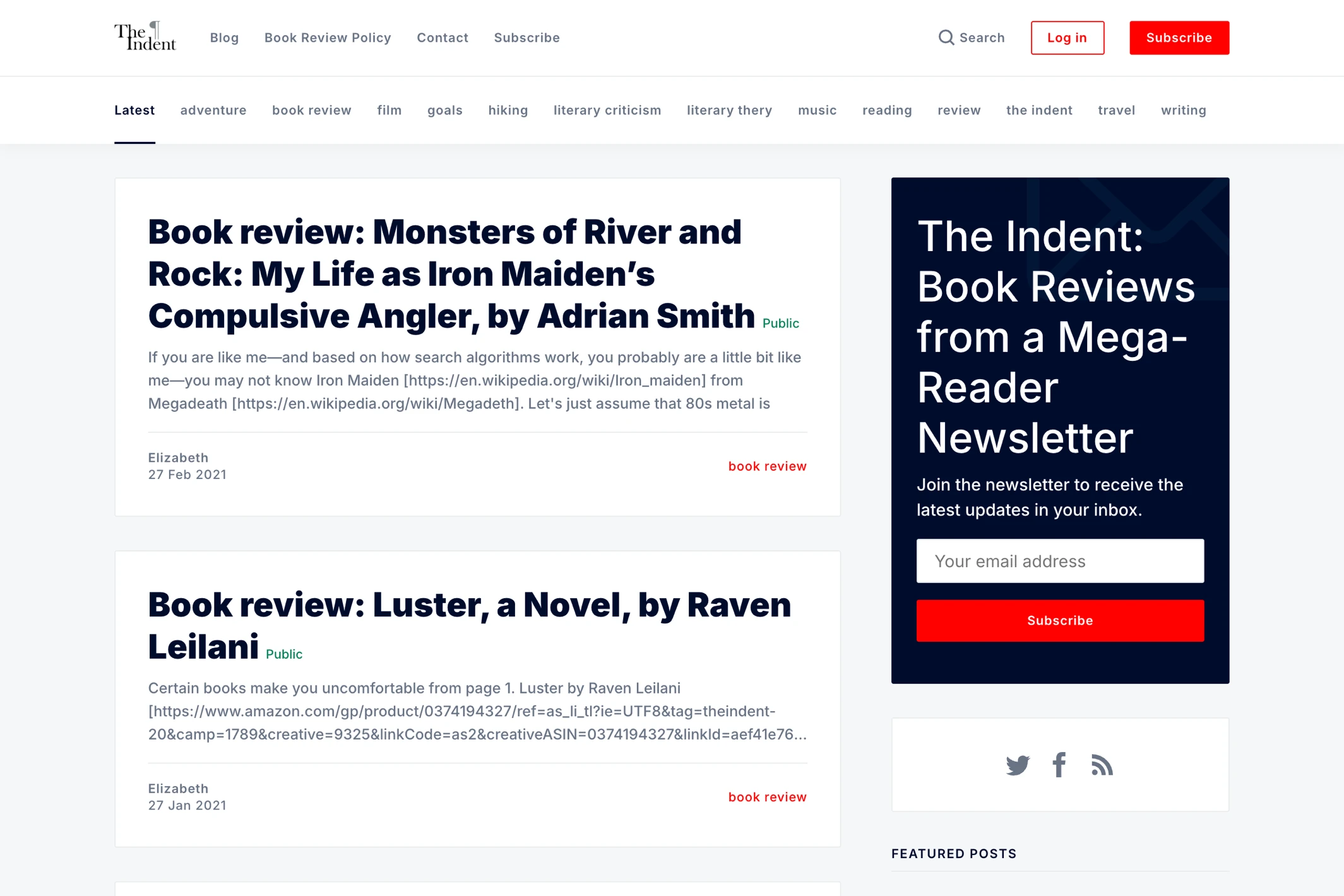 Screenshot of The Indent — Ghost theme website