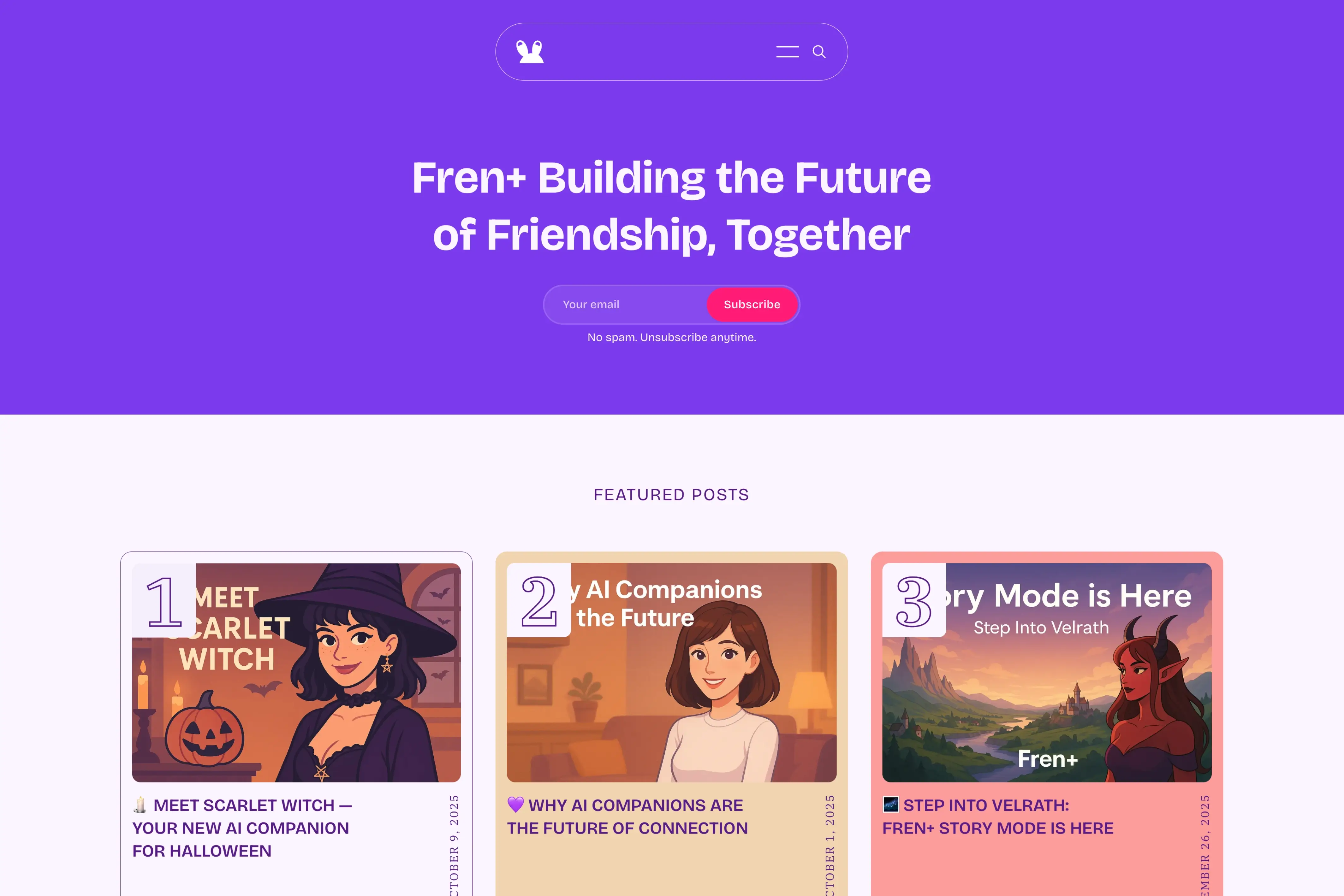 Screenshot of Fren+ Blog — built with Marsa Ghost theme