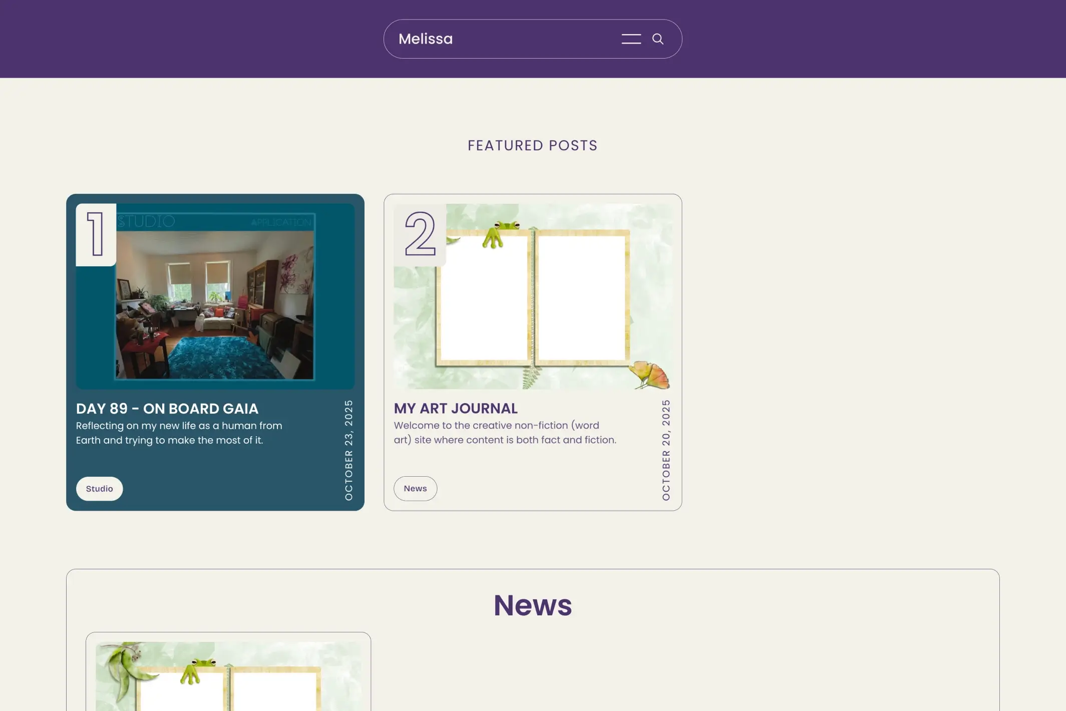 Screenshot of Melissa — Ghost theme website