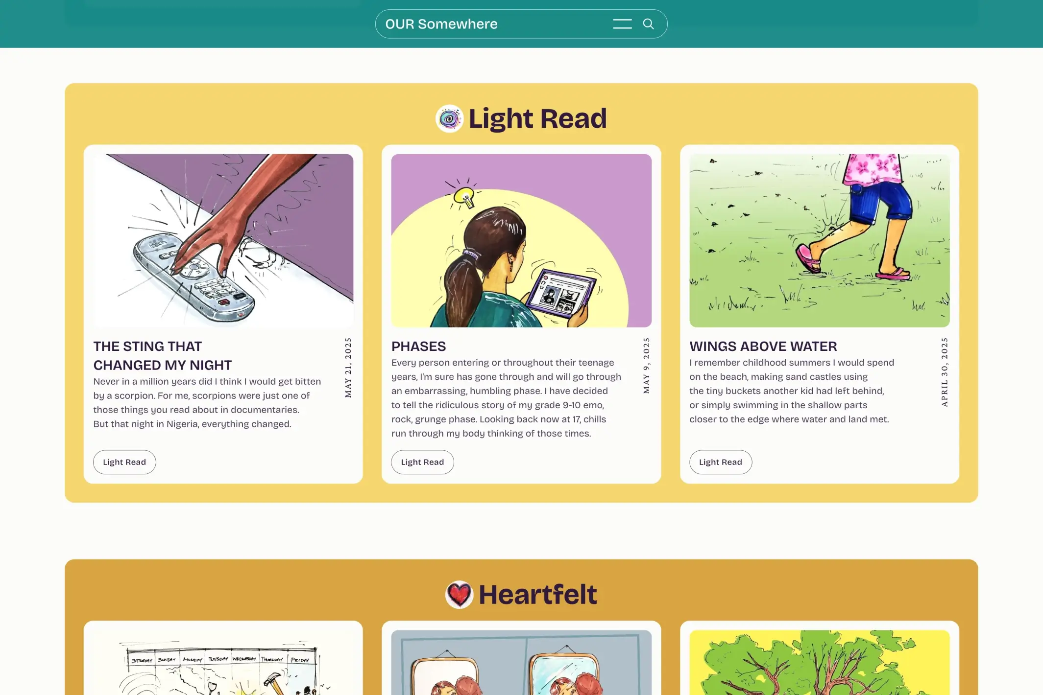 Screenshot of Our Somewhere — Ghost theme website