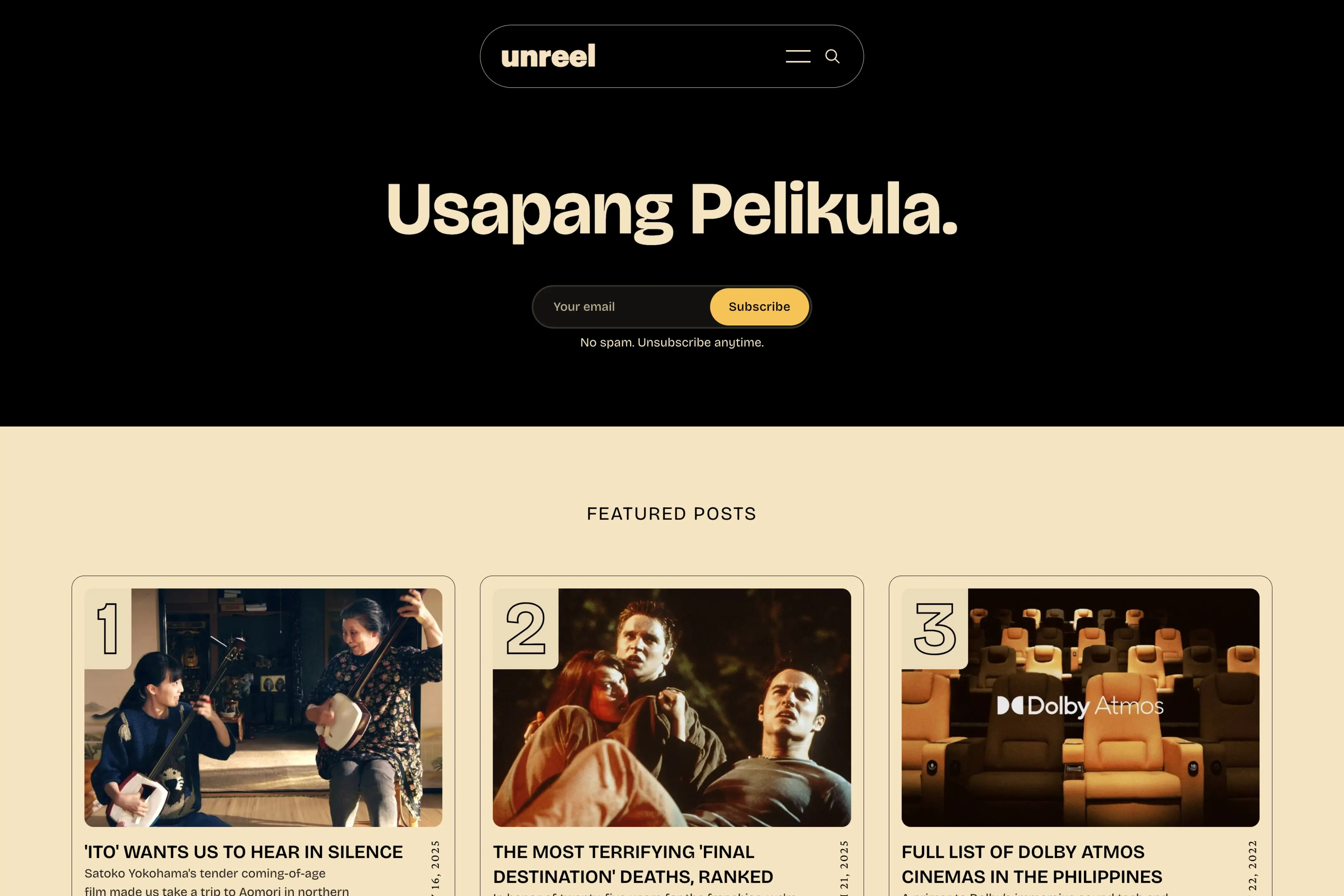 Screenshot of Unreel PH — Ghost theme website