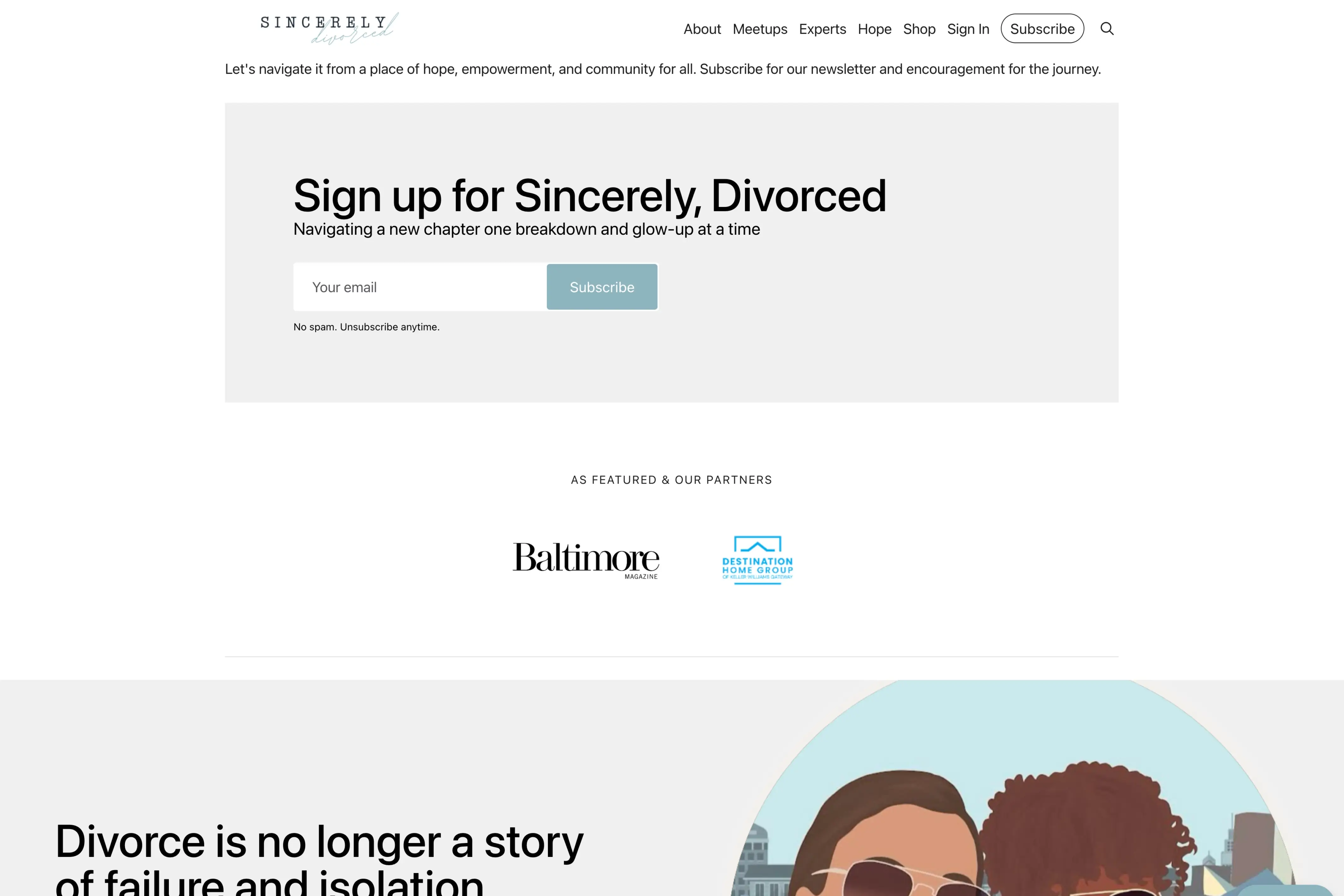 Screenshot of Sincerely Divorced — Ghost theme website