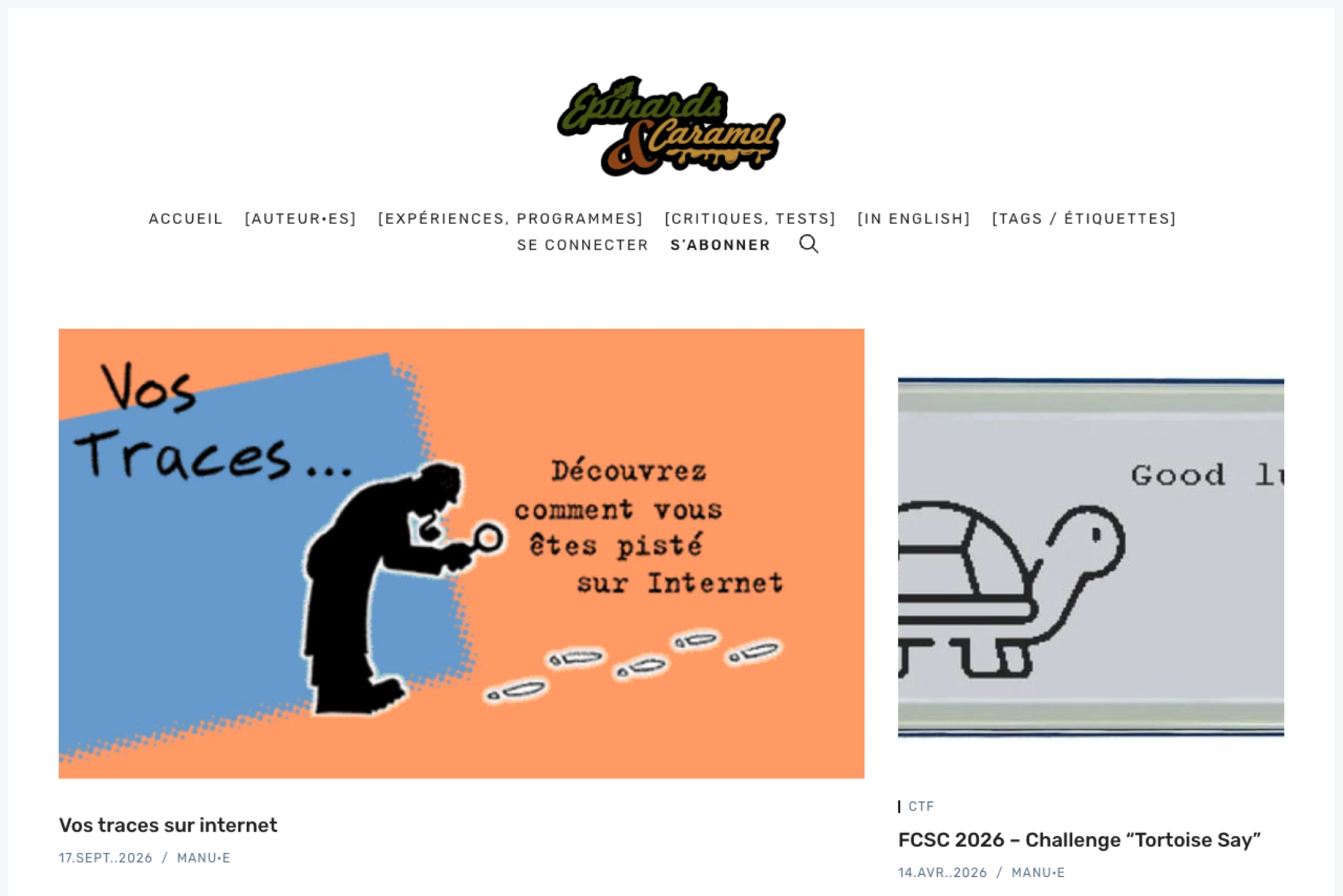 Screenshot of Épinards & Caramel — Ghost theme website