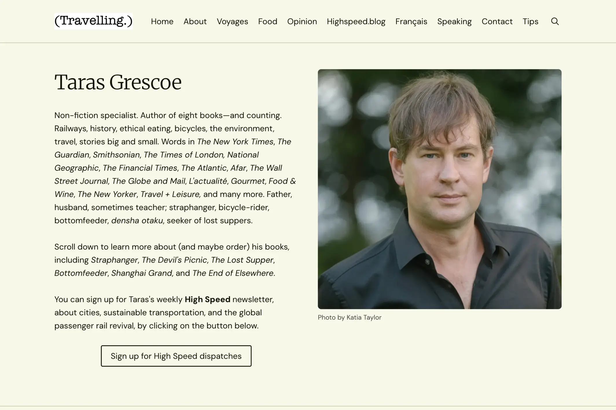 Screenshot of Taras Grescoe — Ghost theme website