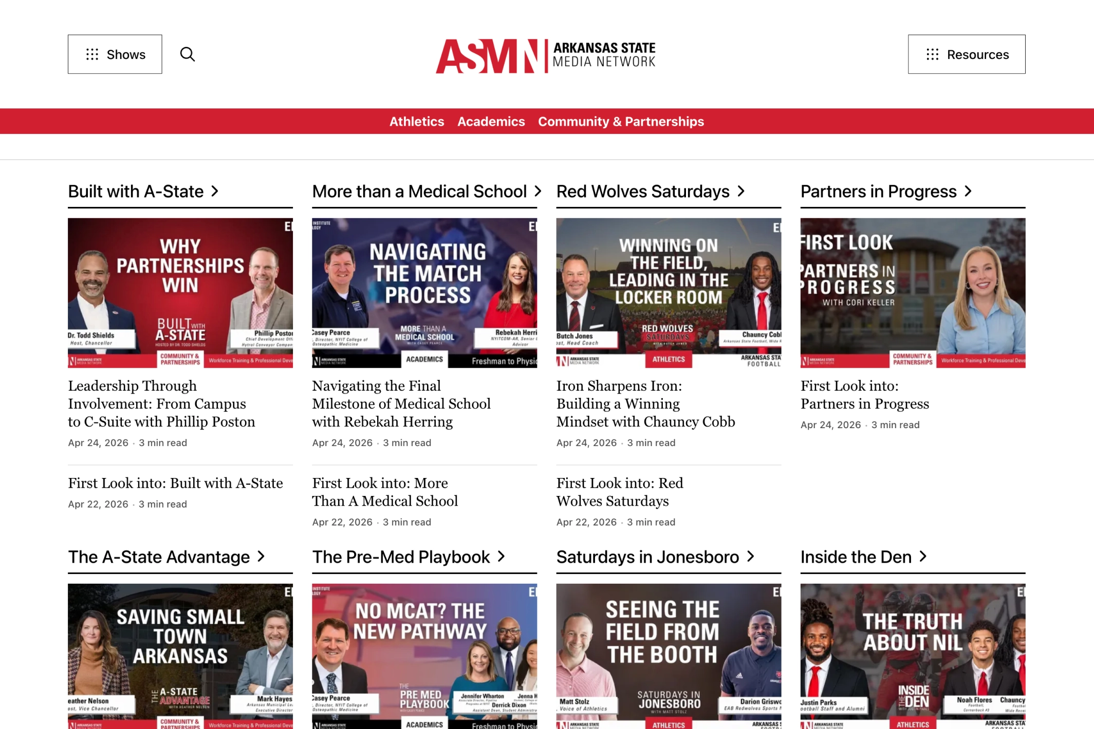 Screenshot of Arkansas State Media Network — Ghost theme website