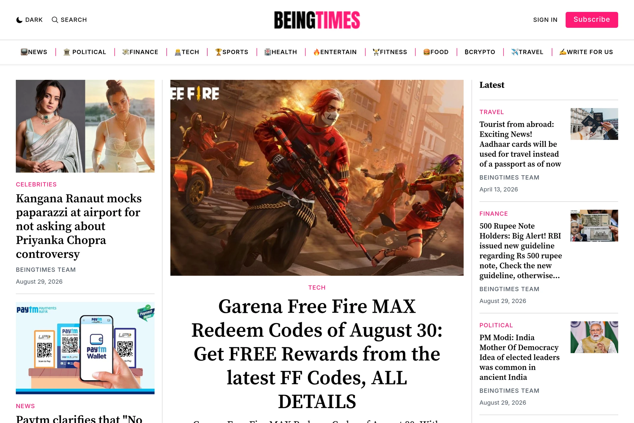 Screenshot of BeingTimes — Ghost theme website