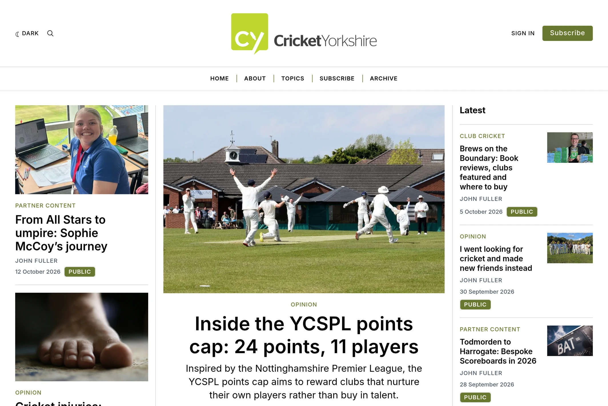 Screenshot of Cricket Yorkshire — Ghost theme website