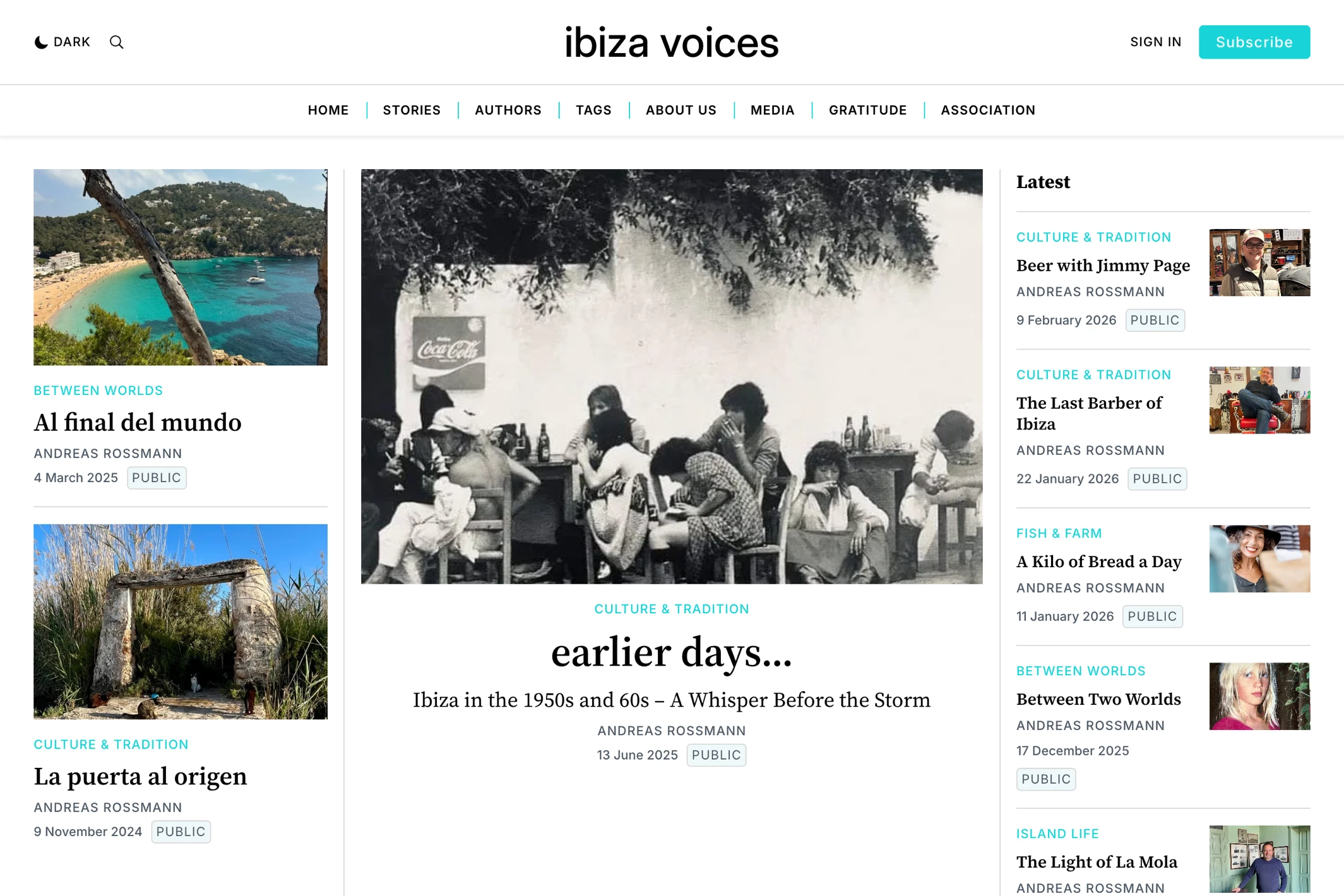 Screenshot of Ibiza Voices — Ghost theme website