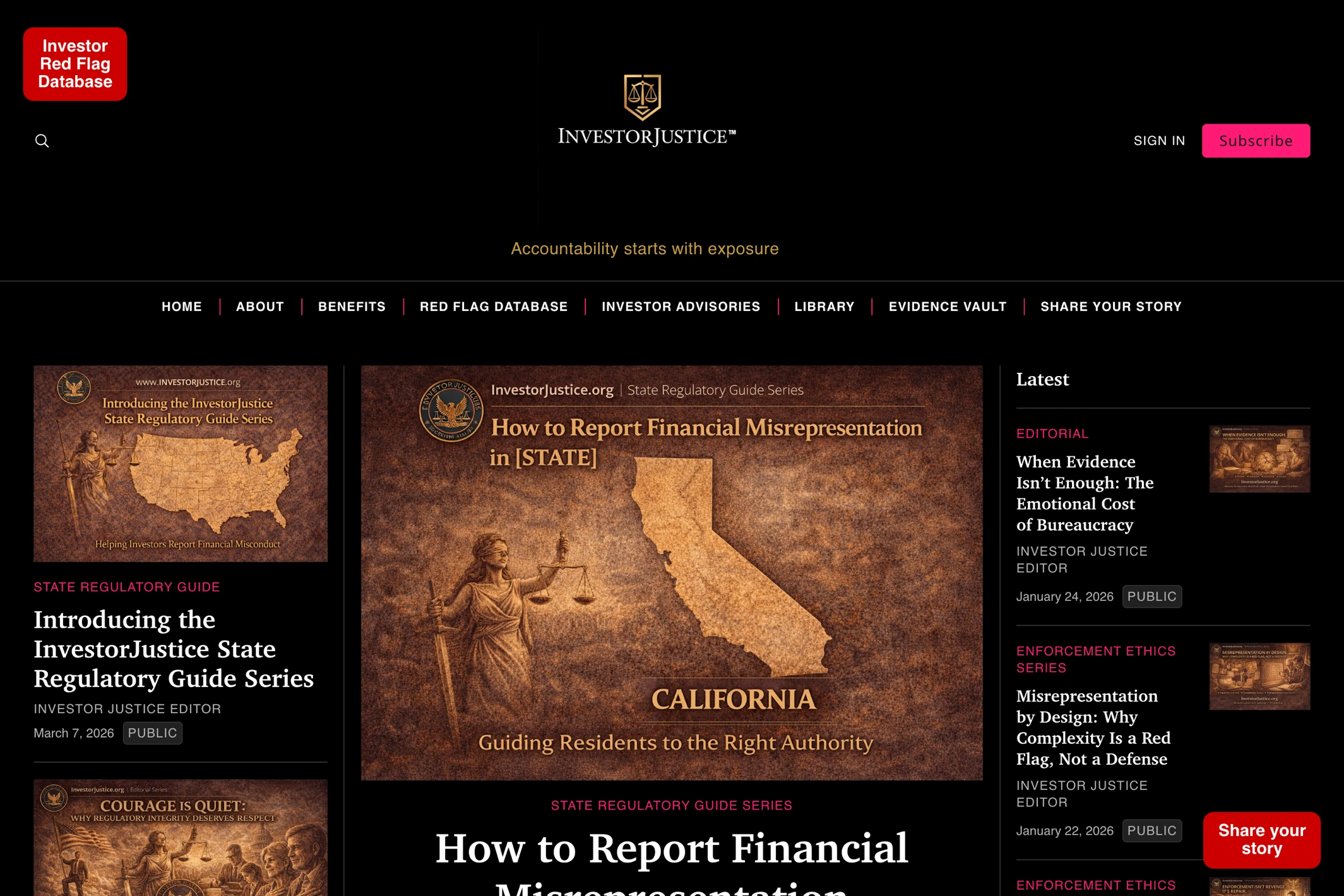 Screenshot of Investor Justice — Ghost theme website