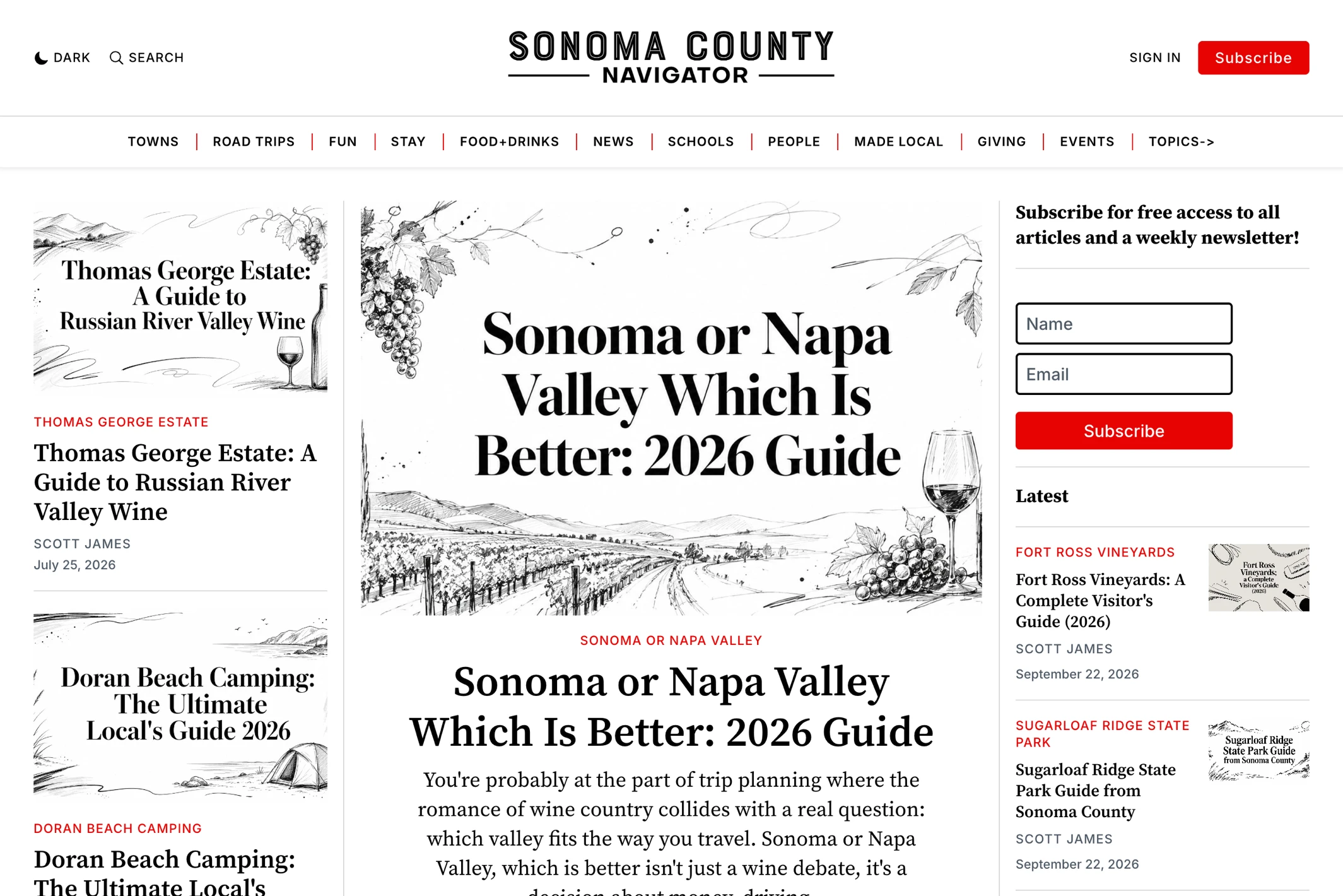 Screenshot of Sonoma County Navigator — Ghost theme website