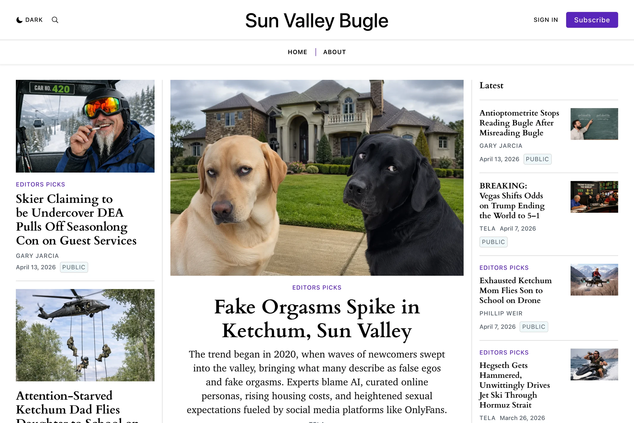 Screenshot of Sun Valley Bugle — Ghost theme website